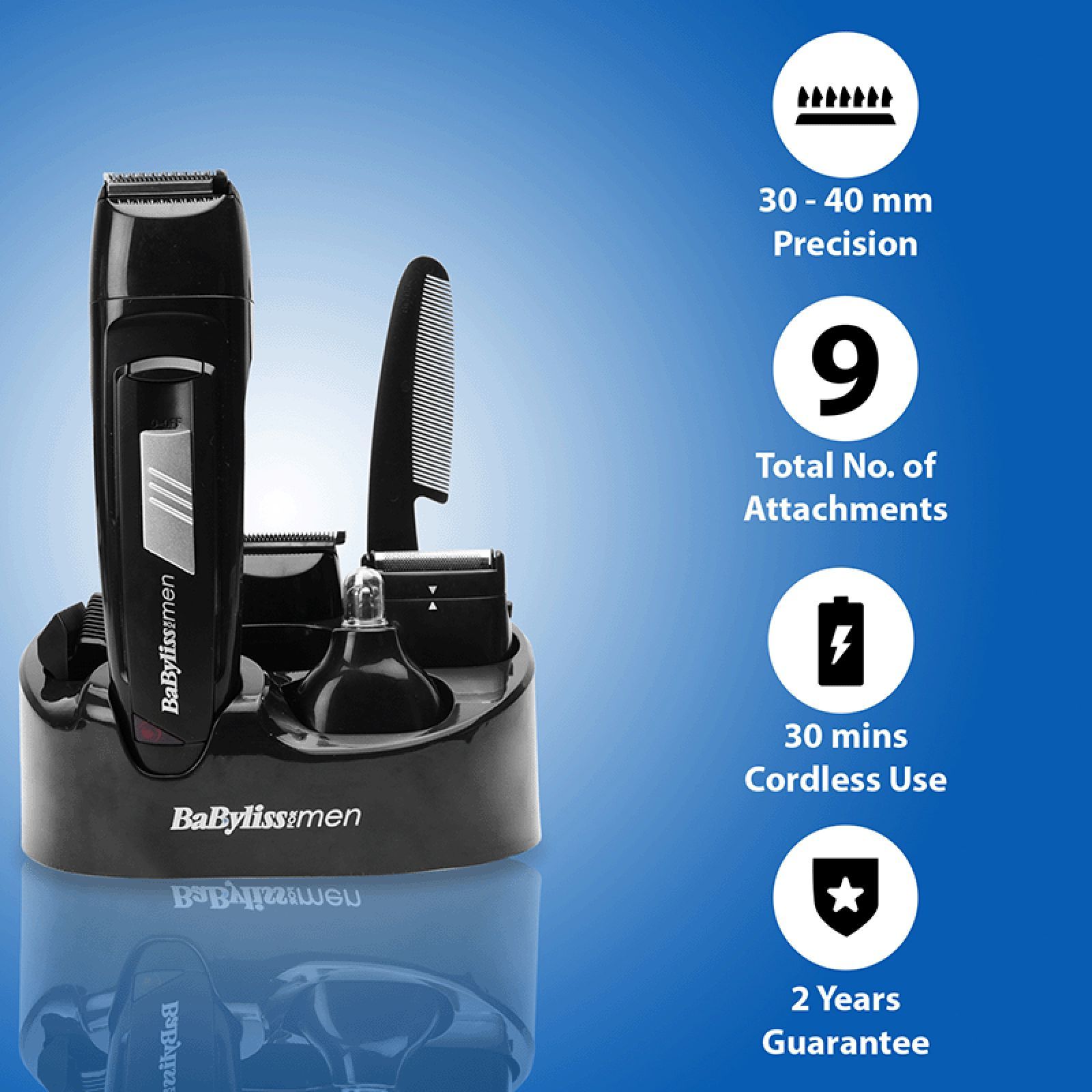 BaByliss E824E Rechargeable Cordless Grooming Kit for Hair, Beard & Body for Men (30min Runtime, 3D Electrochemical Sharpening Blades, Black)_6