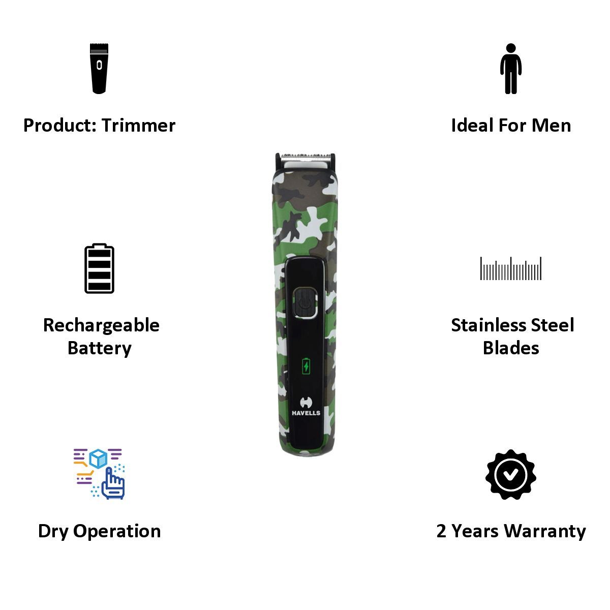 HAVELLS BT5113 Cordless Dry Trimmer for Beard for Men (120mins Runtime, Rechargeable Battery, Multicolor)_5