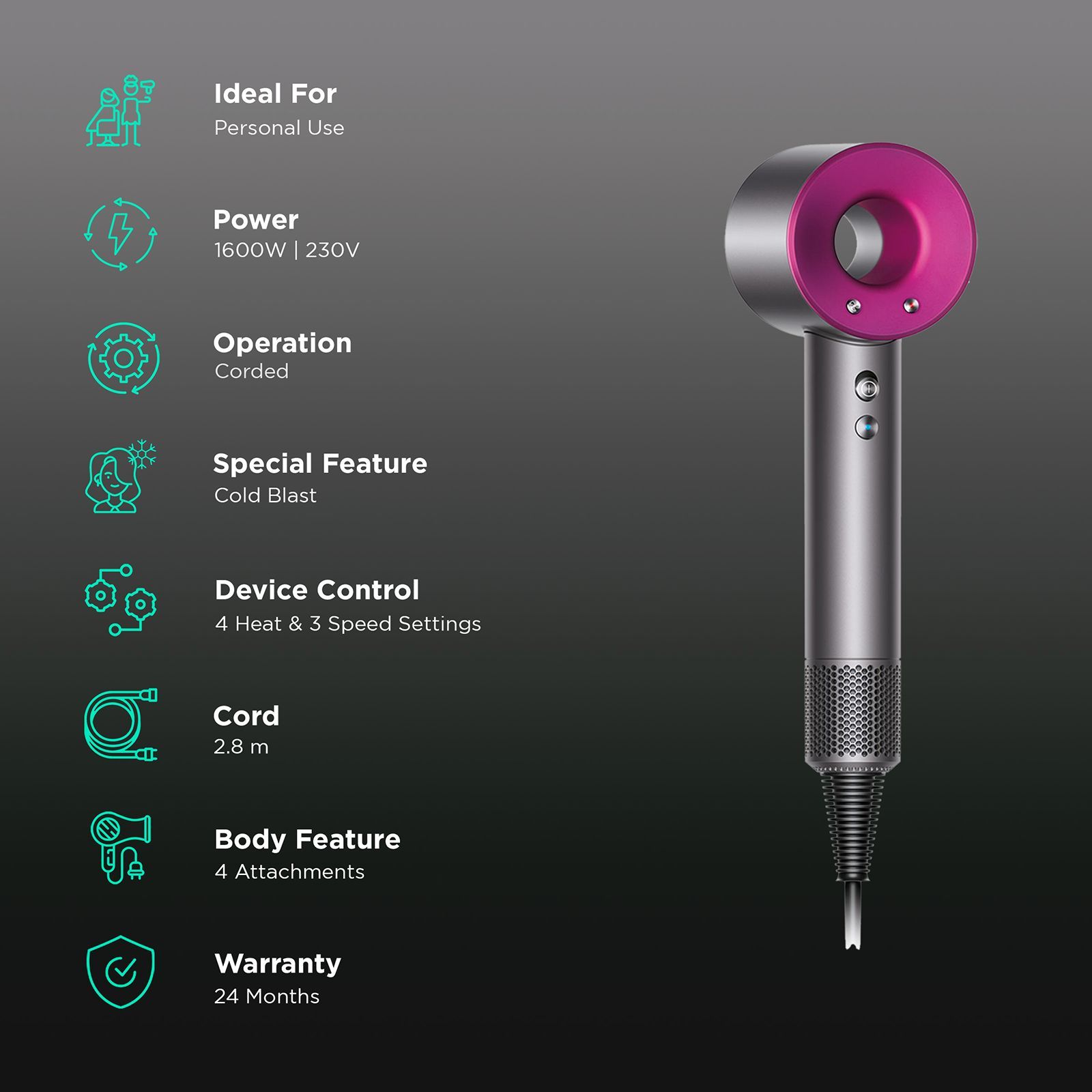 dyson Supersonic Hair Dryer with 4 Heat Settings (Air Multiplier Technology, Fuchsia)_2