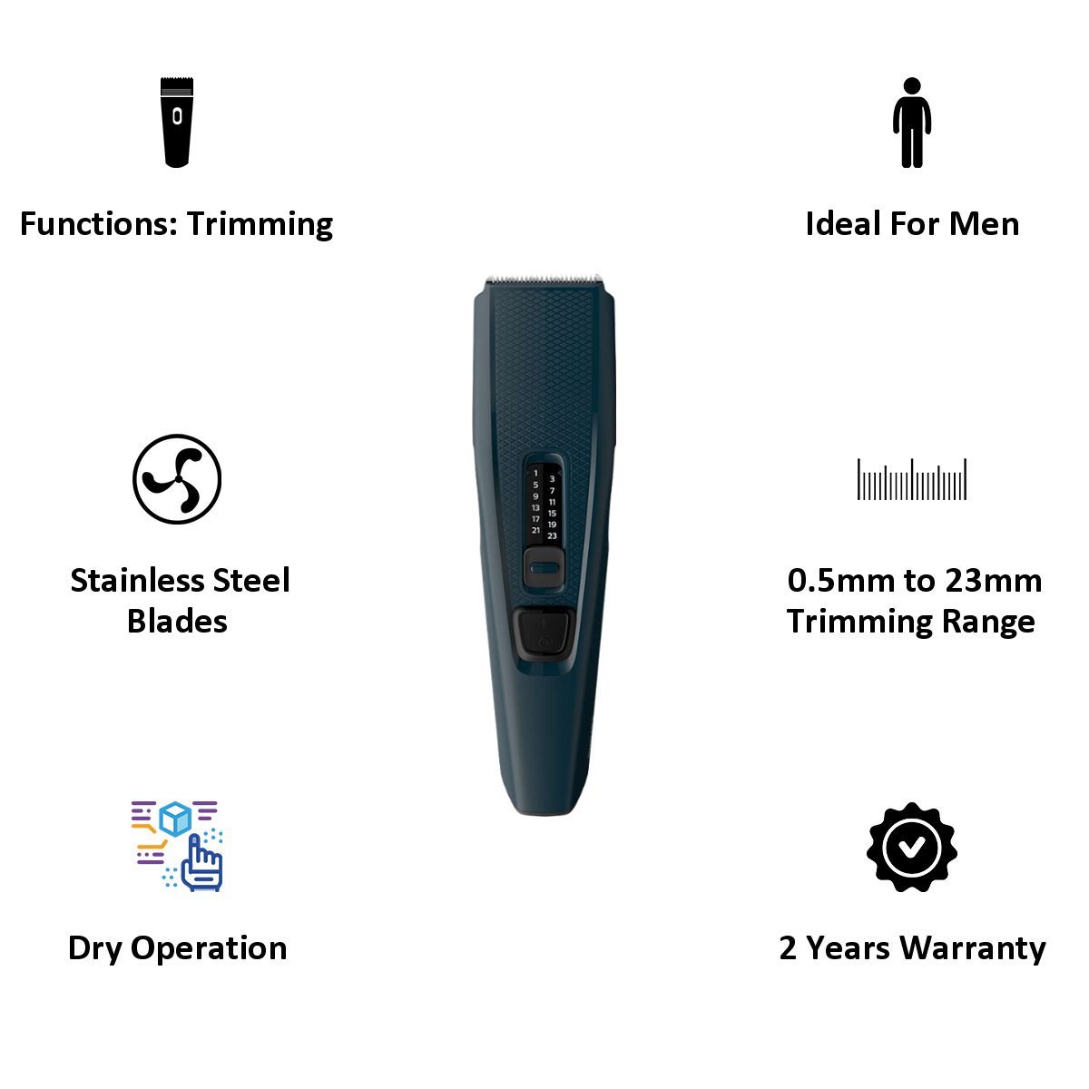 PHILIPS Series 3000 Stainless Steel Blades Corded Hair Clipper (13 Length Settings, HC3505/15, Blue) PHILIPS Series 3000 Stainless Steel Blades Corded Hair Clipper (13 Length Settings, HC3505/15, Blue)_5