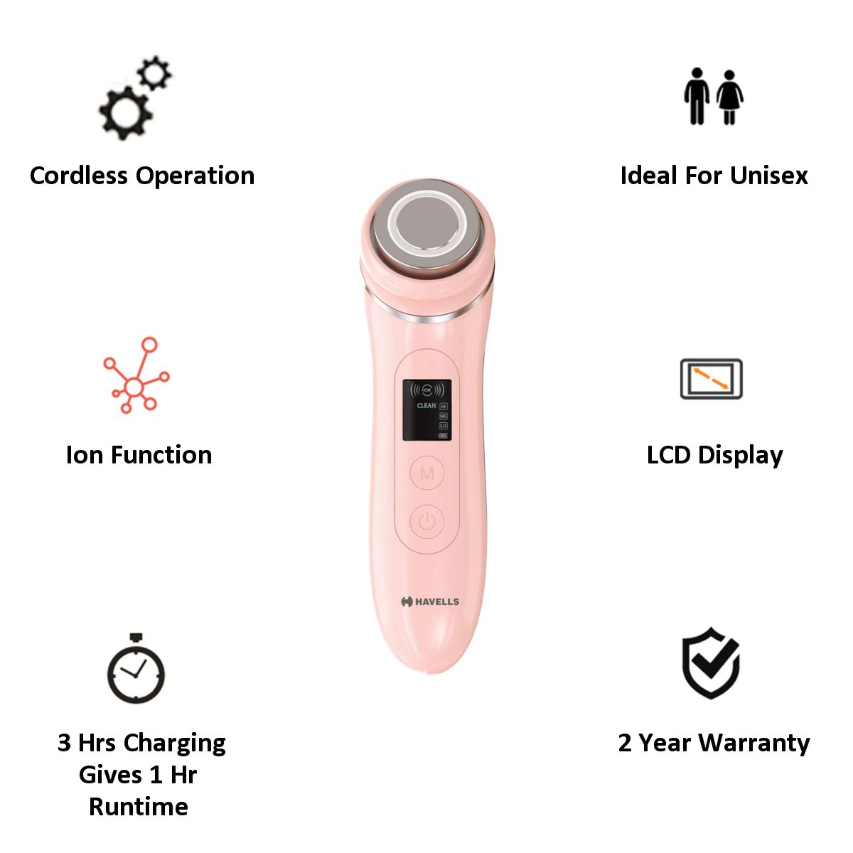 HAVELLS Skin Care Cordless 1 Attachment Multi-Function Device (Ion Function, SC5065, Pink) HAVELLS Skin Care Cordless 1 Attachment Multi-Function Device (Ion Function, SC5065, Pink)_5