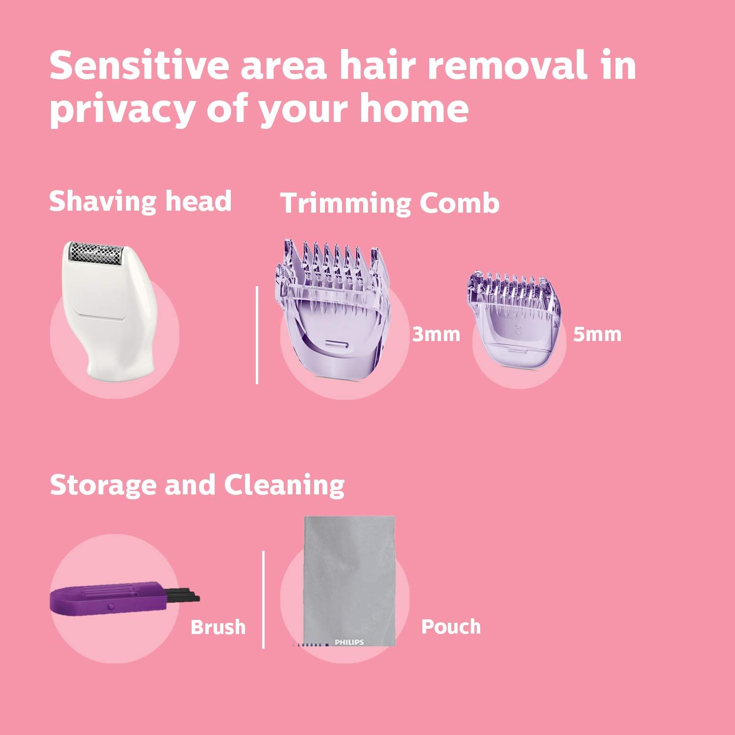 PHILIPS Essential Cordless Wet & Dry Trimmer for Intimate Area with 3 Length Settings for Women (180mins Runtime, Ergonomic Grip, Purple)_16