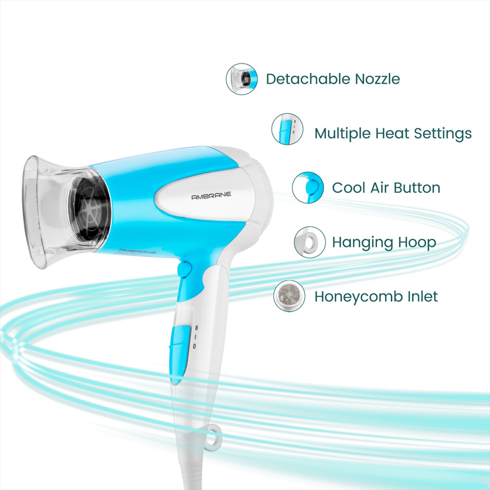 ambrane AHD-11 Hair Dryer with 2 Heat Settings & Cool Air Function (Overheat Protection, White & Blue) ambrane AHD-11 Hair Dryer with 2 Heat Settings & Cool Air Function (Overheat Protection, White & Blue)_8