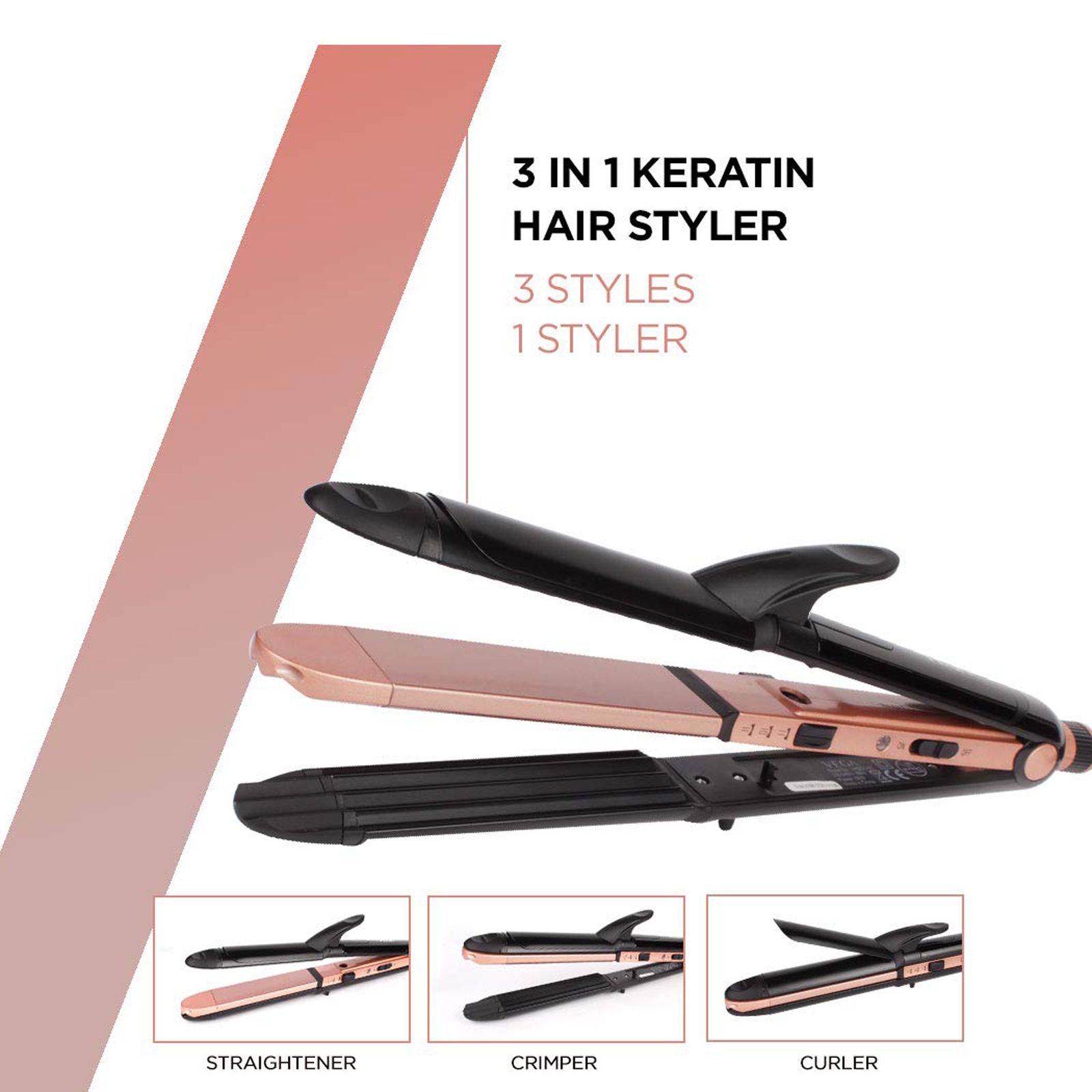 VEGA Keratin 3-in-1 Hair Styler with Ceramic Coating Technology (Auto Shut Off, Rose Gold)_6