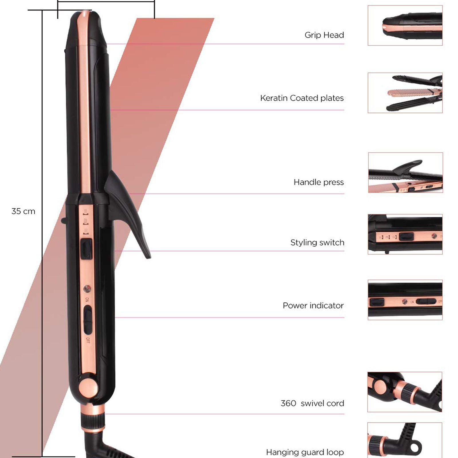 VEGA Keratin 3-in-1 Hair Styler with Ceramic Coating Technology (Auto Shut Off, Rose Gold)_7