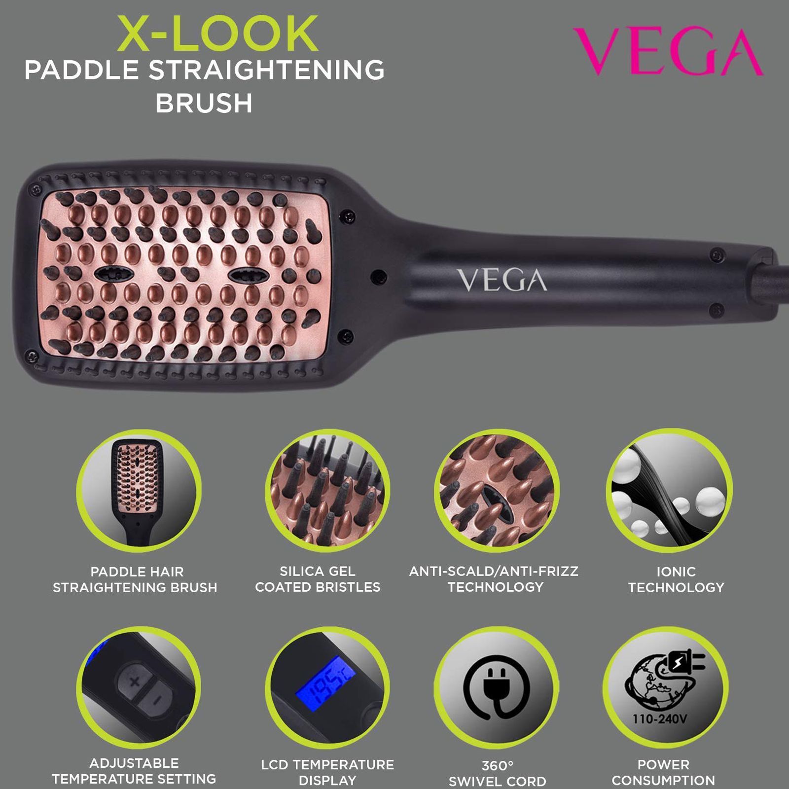 VEGA X-Look Paddle Hair Straightening Brush with Anti-Scald Technology (Black)_6