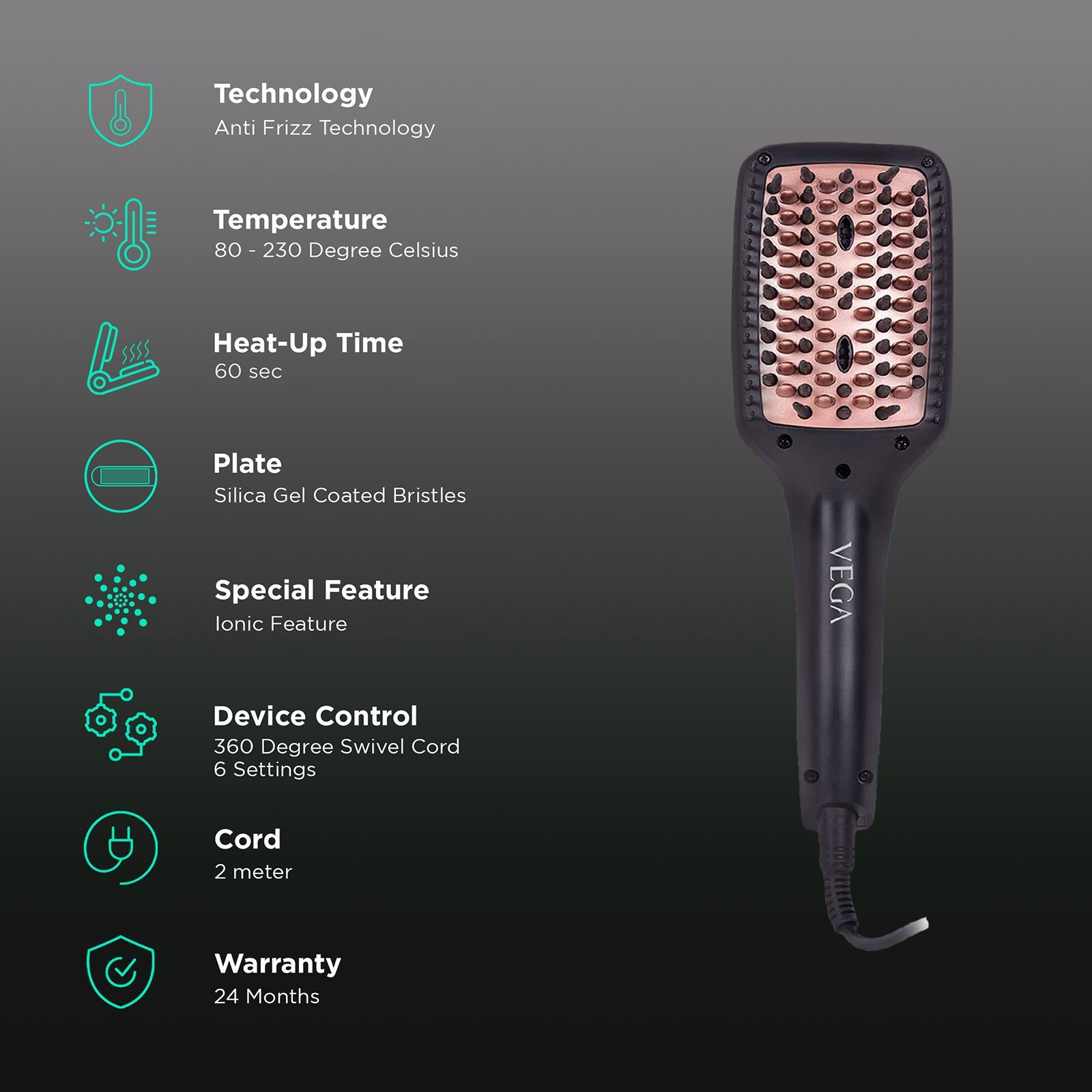 VEGA X-Look Paddle Hair Straightening Brush with Anti-Scald Technology (Black)_3