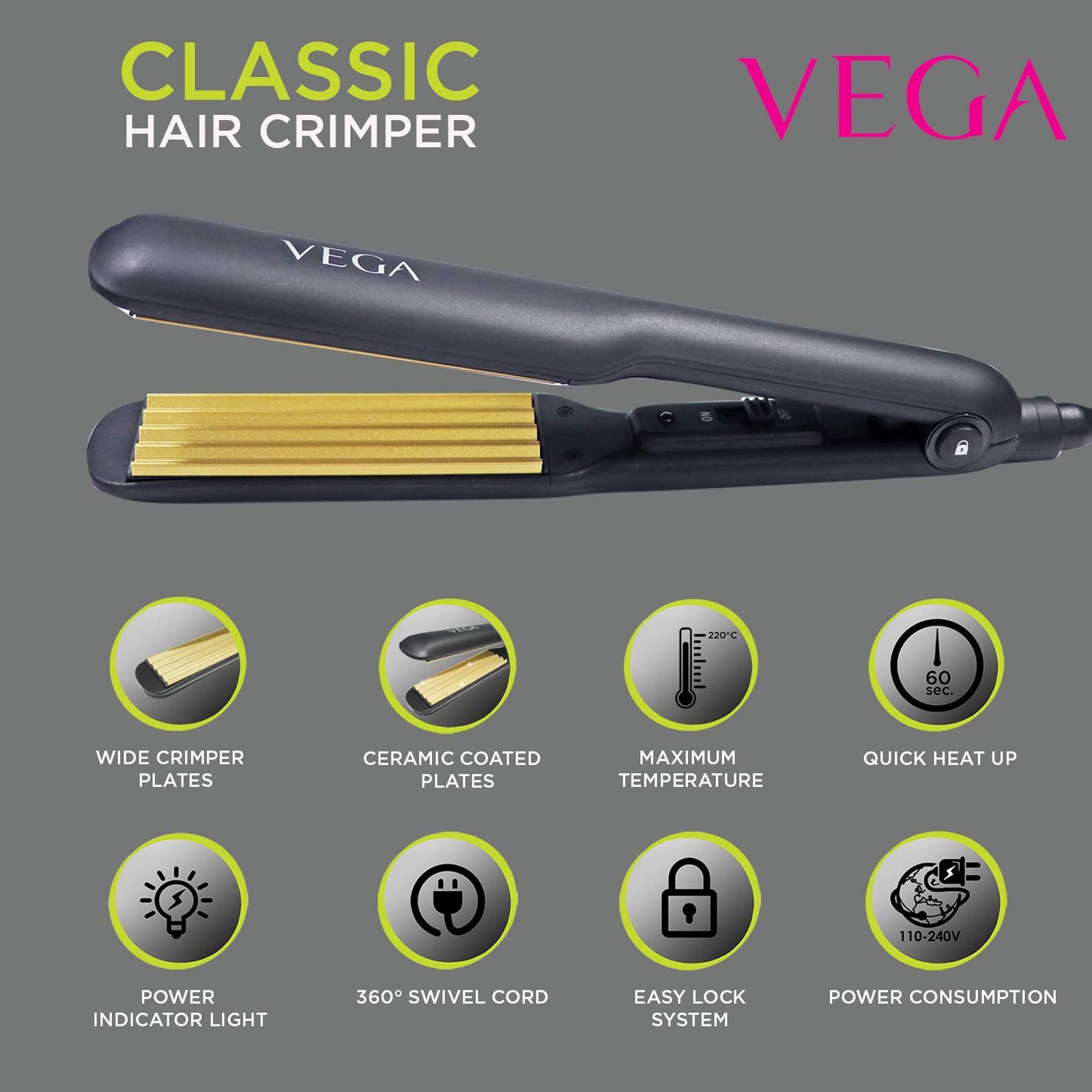 VEGA Classic Hair Styler with Ceramic Coating Technology (Even Heat Distribution, Black) VEGA Classic Hair Styler with Ceramic Coating Technology (Even Heat Distribution, Black)_5