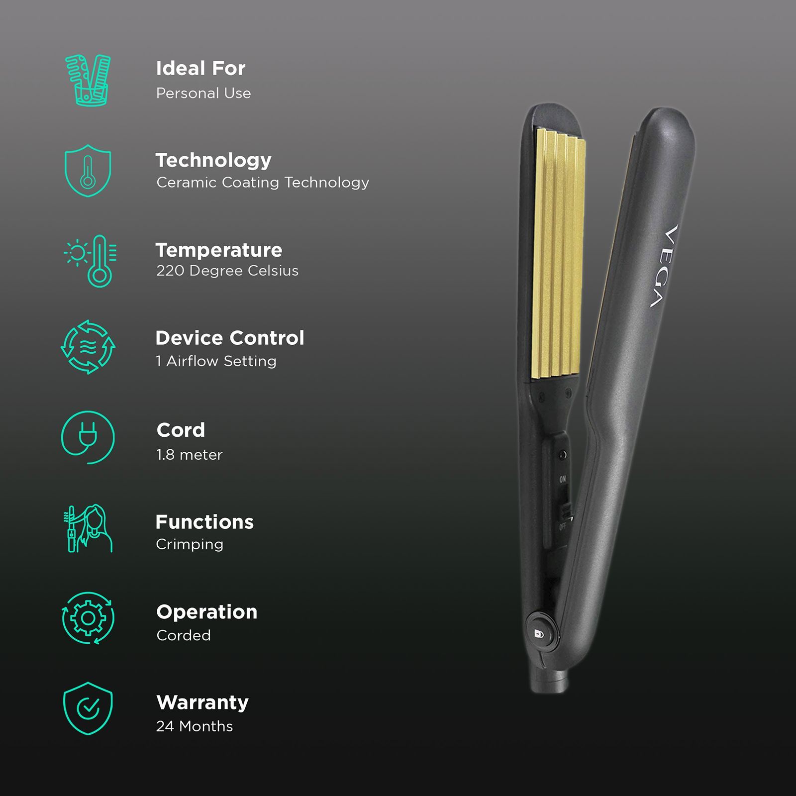 VEGA Classic Hair Styler with Ceramic Coating Technology (Even Heat Distribution, Black) VEGA Classic Hair Styler with Ceramic Coating Technology (Even Heat Distribution, Black)_3