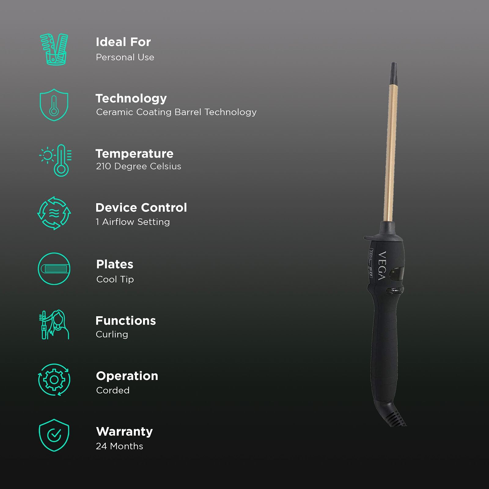 VEGA Chopstick Hair Styler with Ceramic Coating Barrel Technology (Power Indicator Light, Black)_3