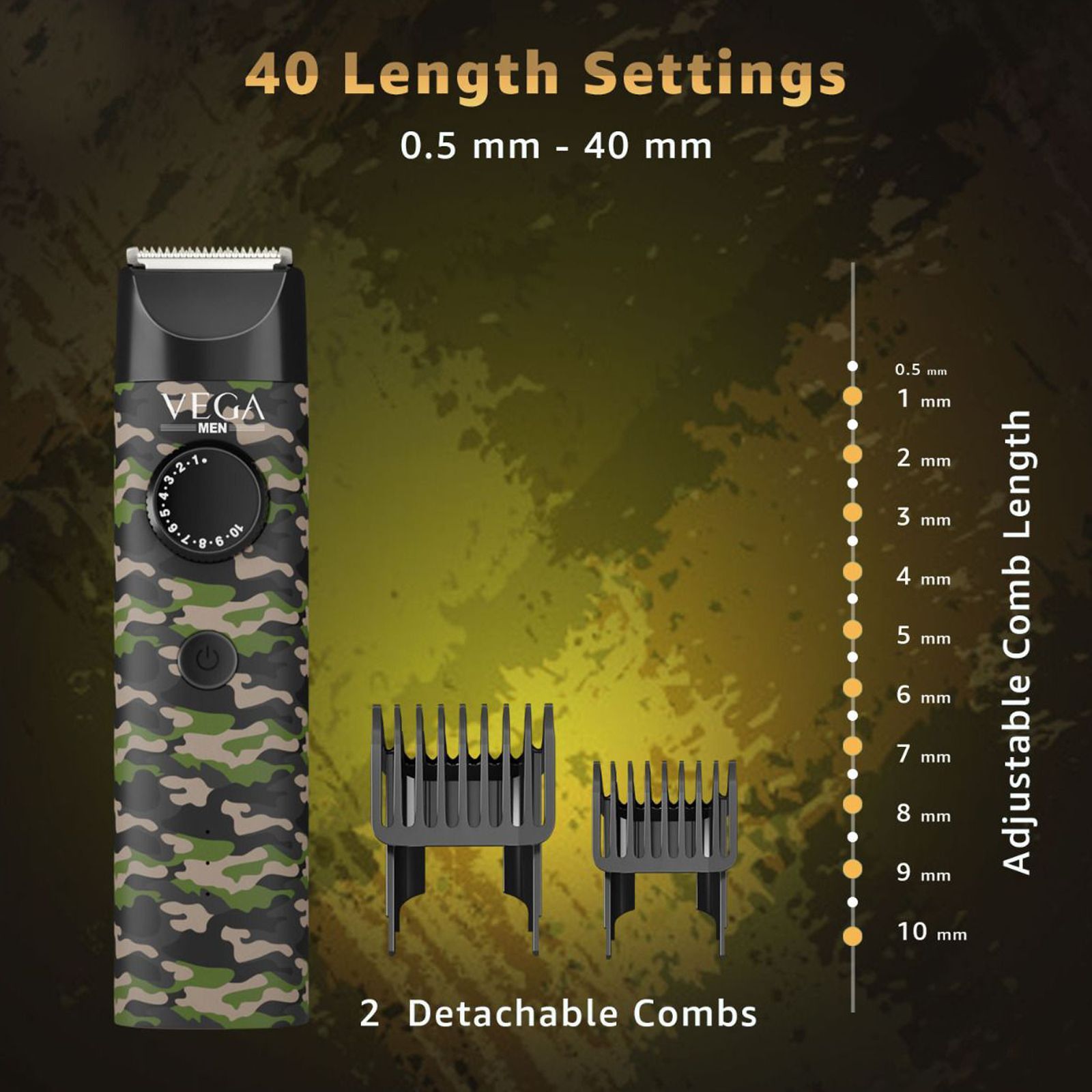 VEGA X1 Rechargeable Corded & Cordless Dry Trimmer for Beard & Moustache with 40 Length Settings for Men (90mins Runtime, IPX7 Waterproof, Multicolor)_4