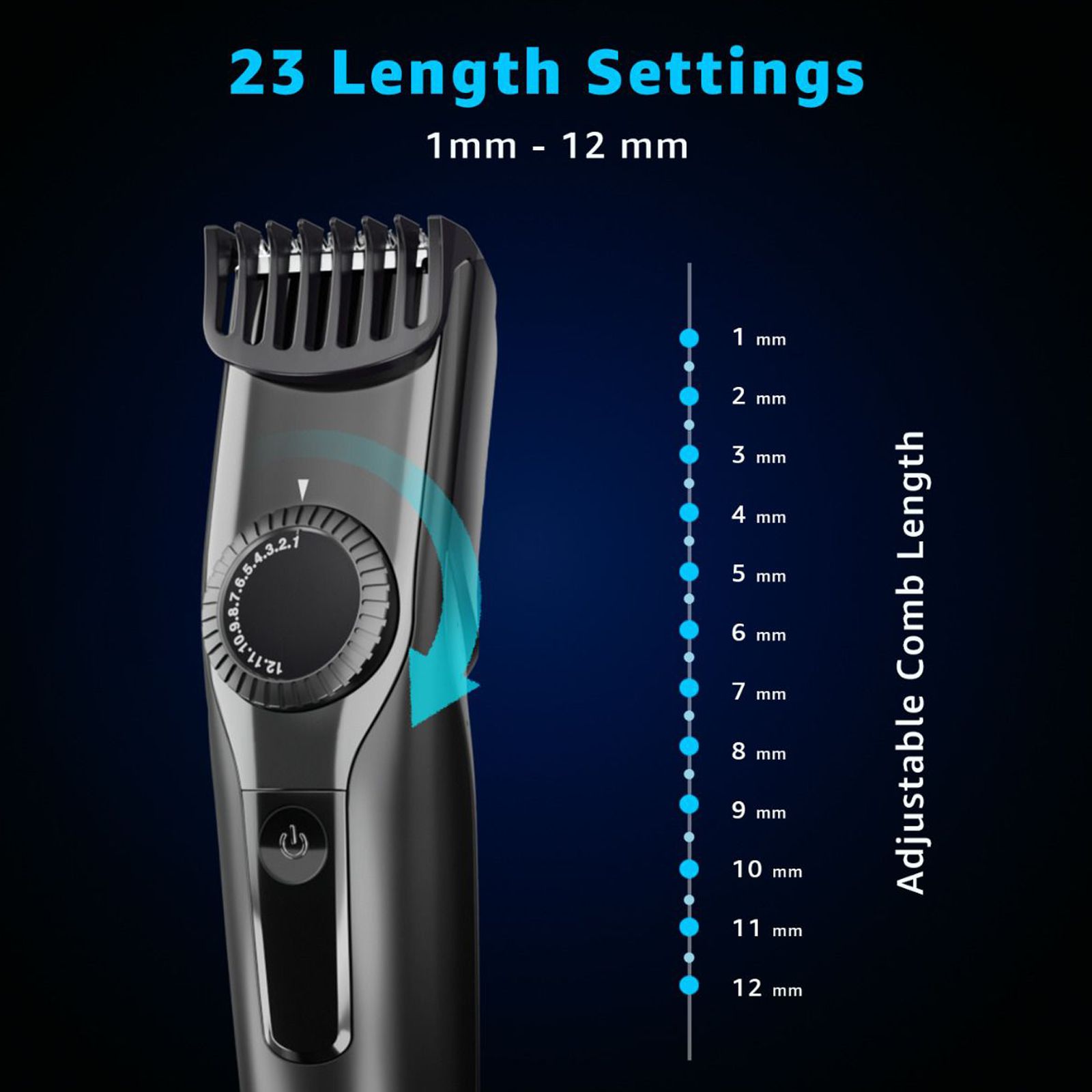 VEGA T1 Rechargeable Cordless Dry Trimmer for Beard & Moustache with 23 Length Settings for Men (40mins Runtime, Easy Rotating Wheel, Black)_4