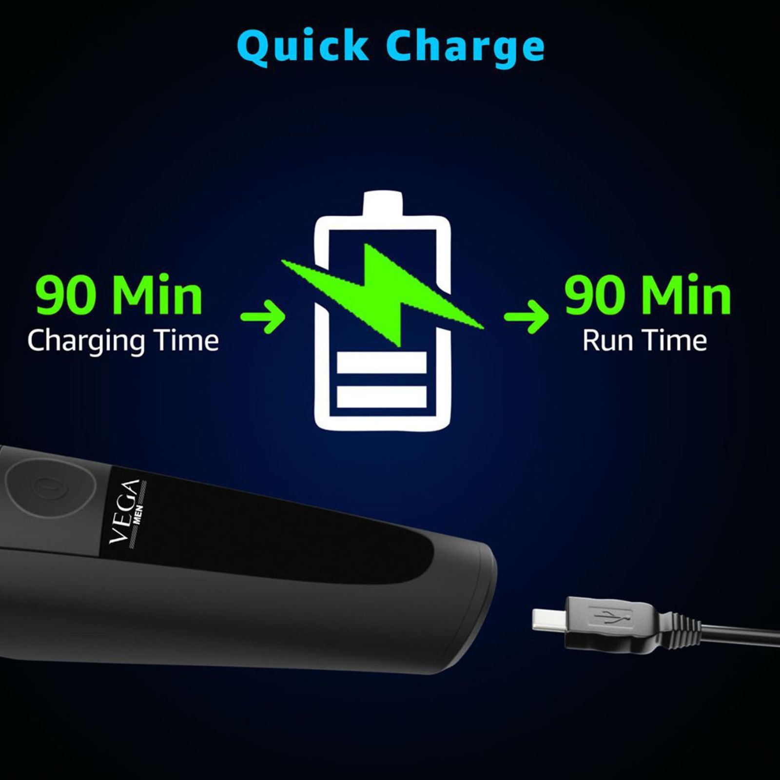 VEGA T3 Rechargeable Cordless Dry Trimmer for Beard & Moustache with 20 Length Settings for Men (90mins Runtime, Travel Lock System, Black)_5