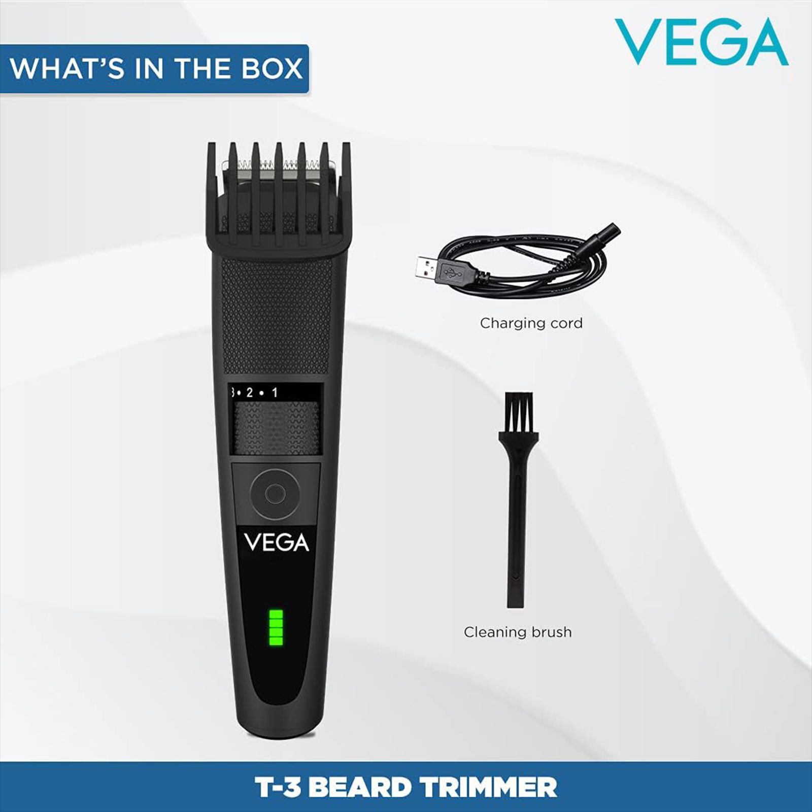 VEGA T3 Rechargeable Cordless Dry Trimmer for Beard & Moustache with 20 Length Settings for Men (90mins Runtime, Travel Lock System, Black)_8