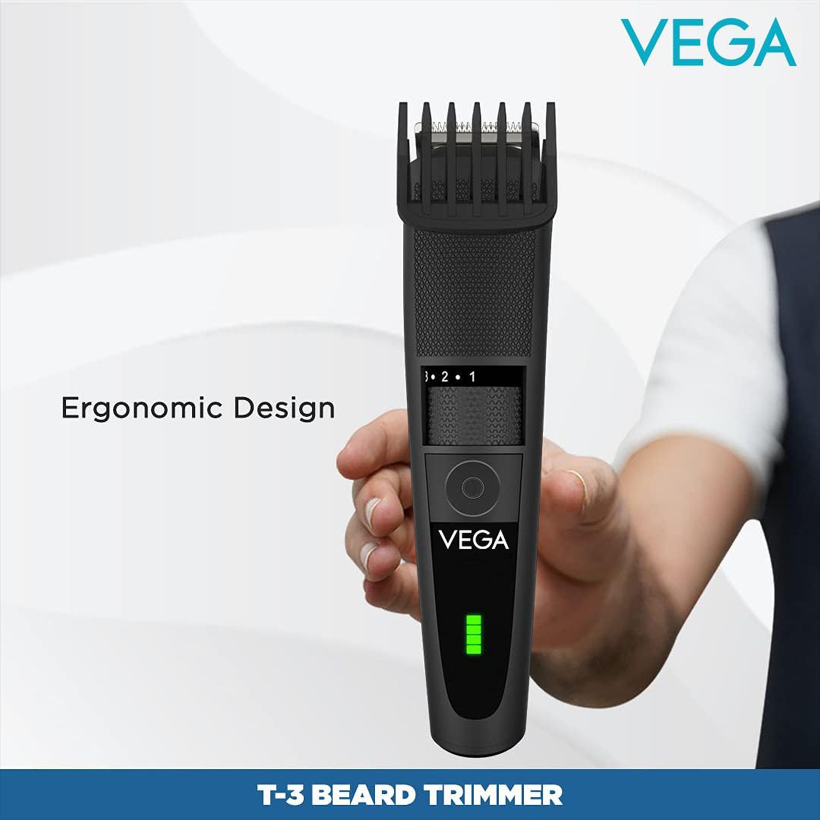 VEGA T3 Rechargeable Cordless Dry Trimmer for Beard & Moustache with 20 Length Settings for Men (90mins Runtime, Travel Lock System, Black)_10