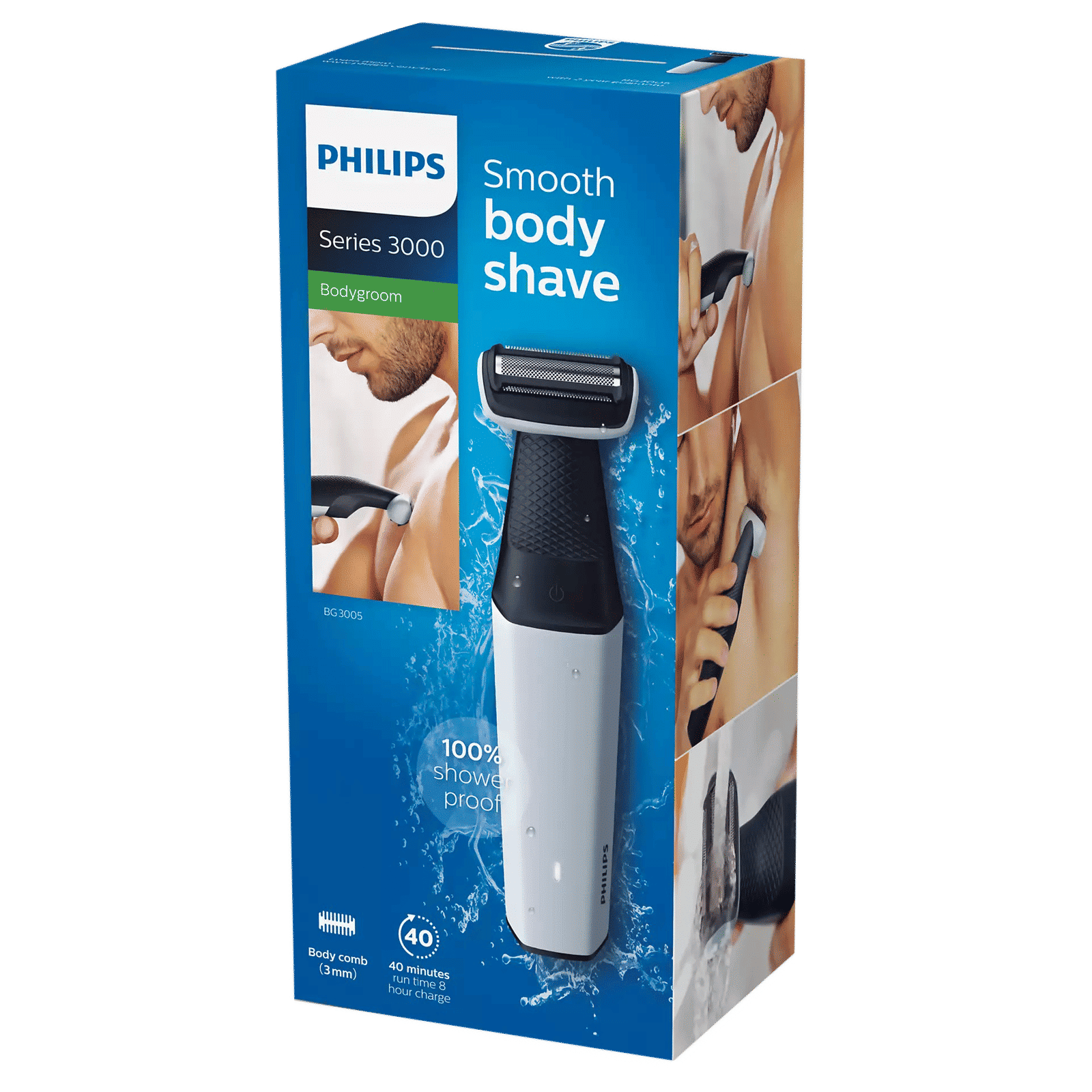 PHILIPS Series 3000 Rechargeable Cordless Body Groomer for Face & Body for Men (40min Runtime, Showerproof, White)_13