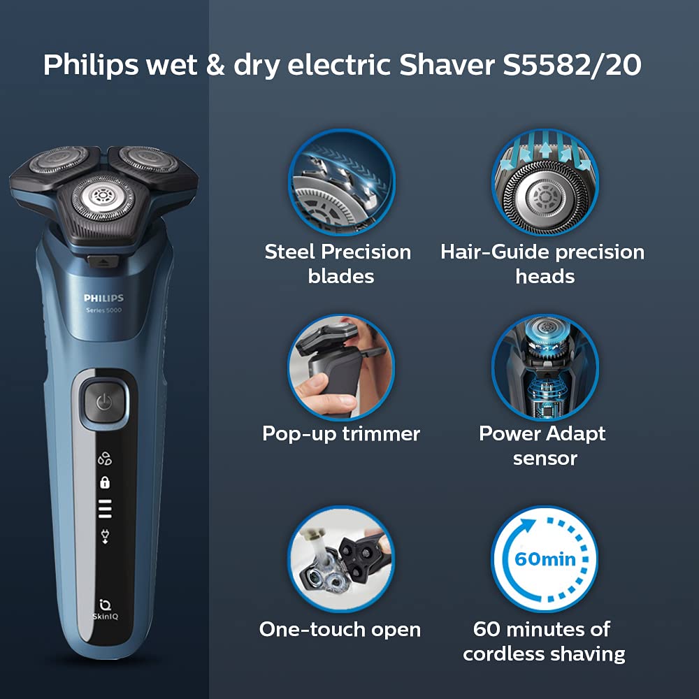 PHILIPS Series 5000 Cordless Shaver for Face for Men (60min Runtime, SkinIQ Technology, Ocean Blue)_7