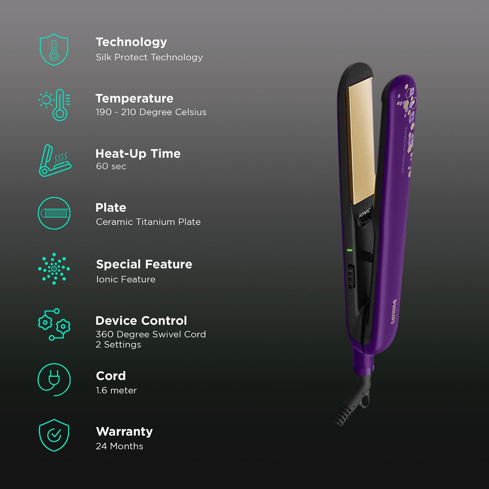 PHILIPS 3000 Hair Straightener with Silk Protect Technology (Ceramic Titanium Plates, Purple)_3