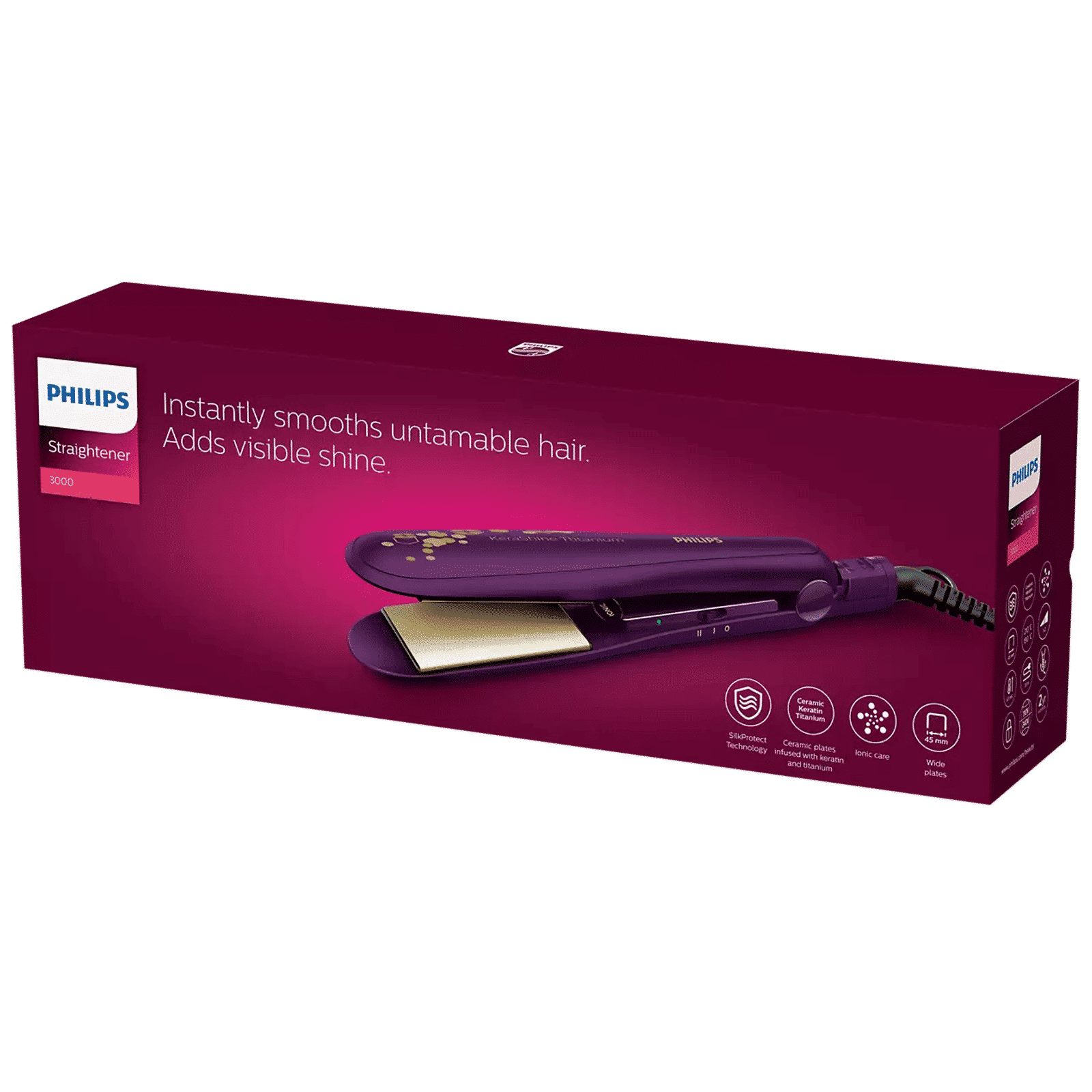 PHILIPS 3000 Hair Straightener with Silk Protect Technology (Ceramic Titanium Plates, Wine)_6