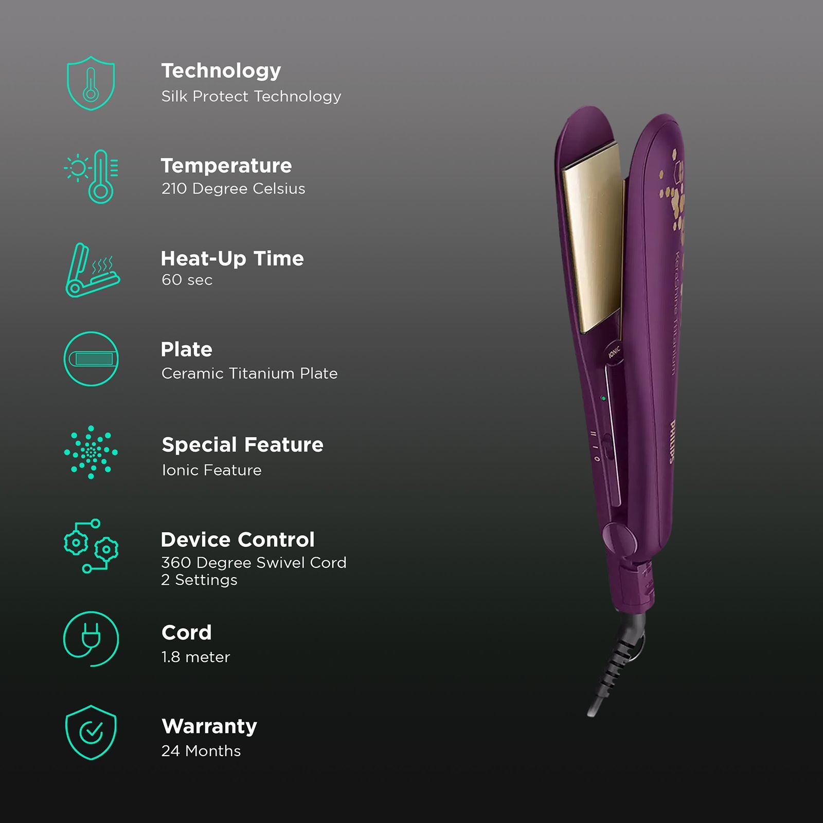 PHILIPS 3000 Hair Straightener with Silk Protect Technology (Ceramic Titanium Plates, Wine)_3