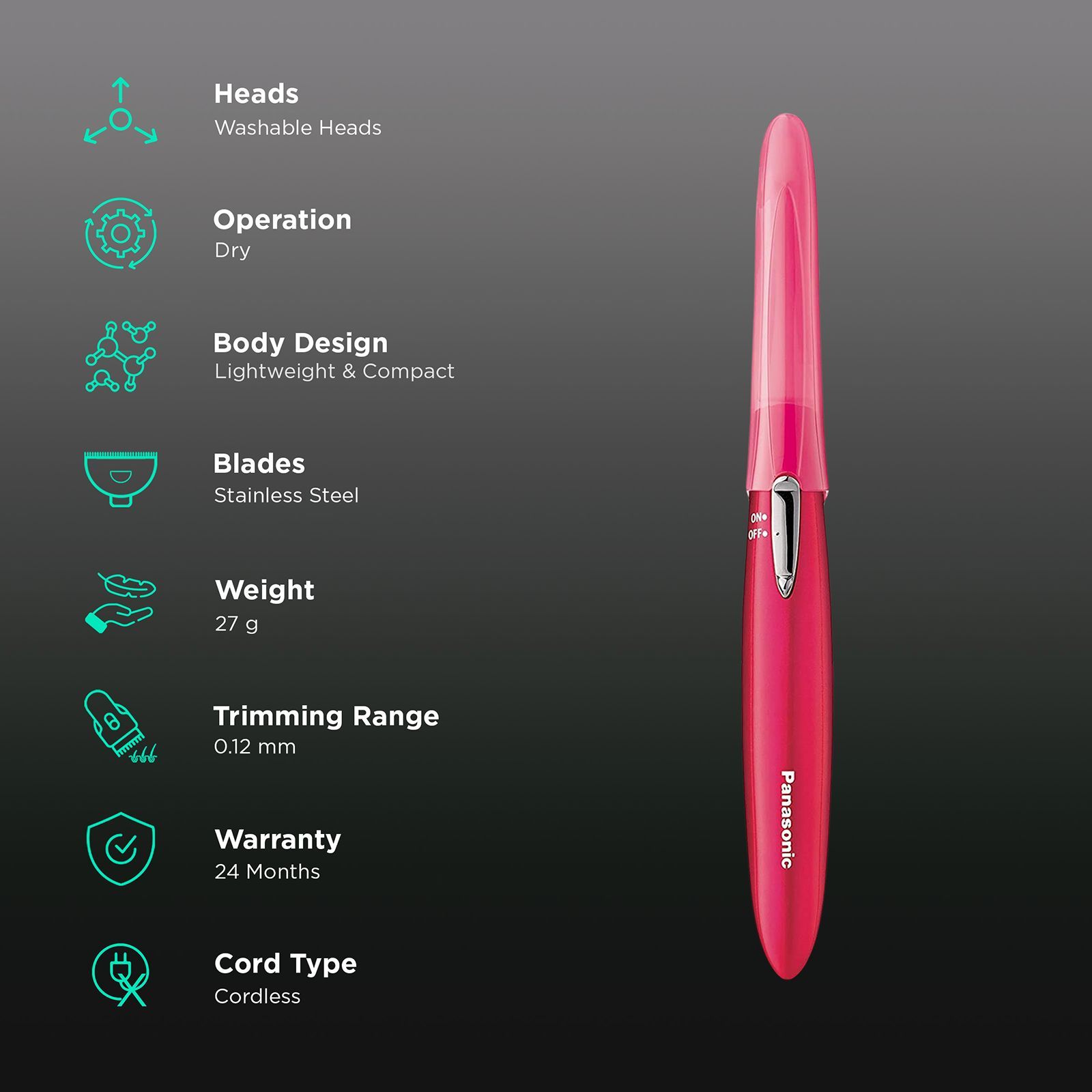 Panasonic ESWF61RP401 Cordless Dry Trimmer for Face for Women (10 Degree Pivot Head, Rouge Pink)_2