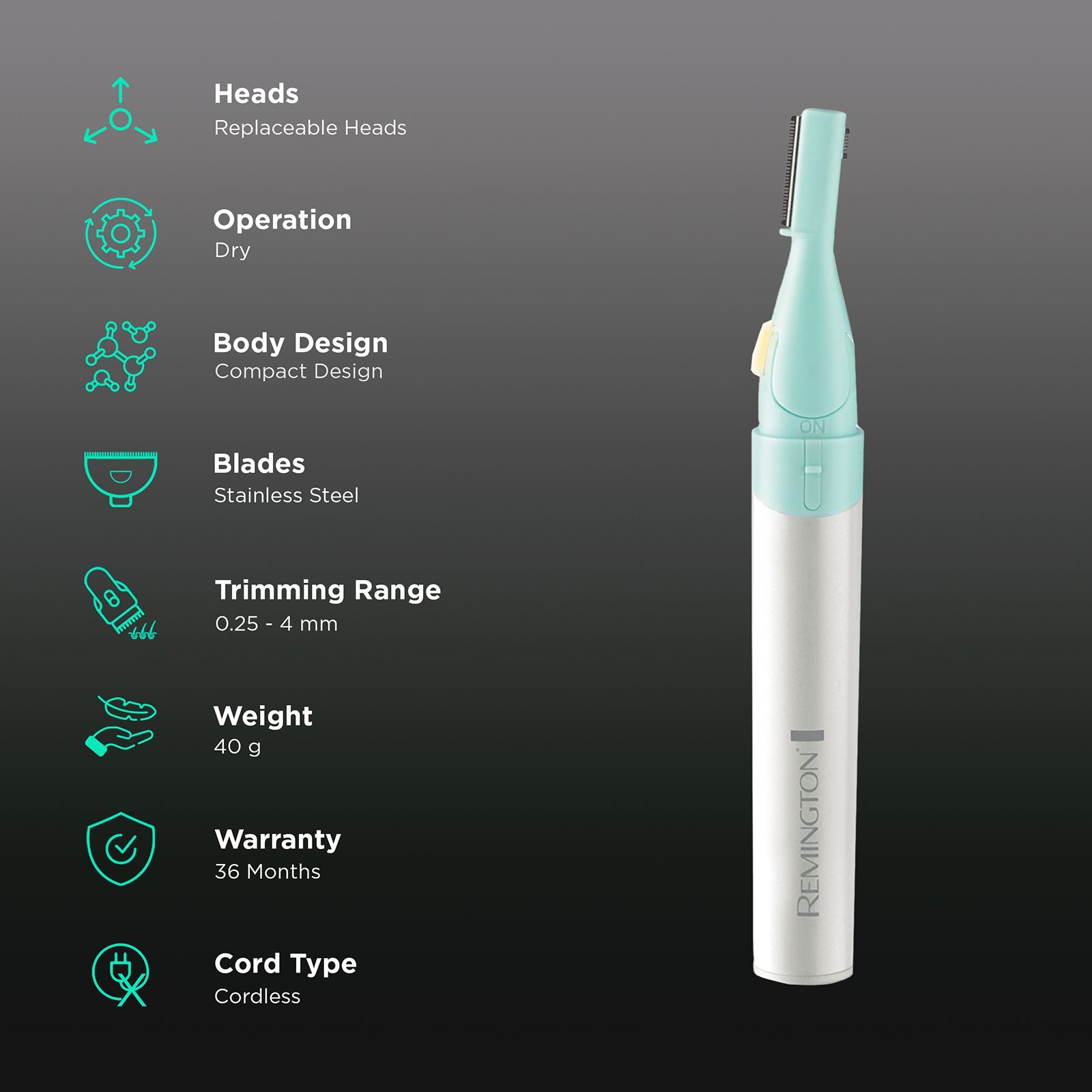 REMINGTON MPT4000C Cordless Dry Trimmer for Face for Women (Stainless Steel Blades, Green)_2