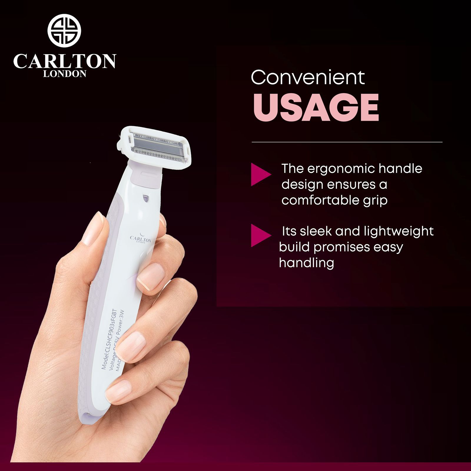 Carlton London Rechargeable Cordless Dry Trimmer for Eyebrows, Chine, Underarms, Upper Lips, Sidelocks & Bikini Area for Women (60mins Runtime, Ergonomic Grip, White) Carlton London Rechargeable Cordless Dry Trimmer for Eyebrows, Chine, Underarms, Upper Lips, Sidelocks & Bikini Area for Women (60mins Runtime, Ergonomic Grip, White)_7