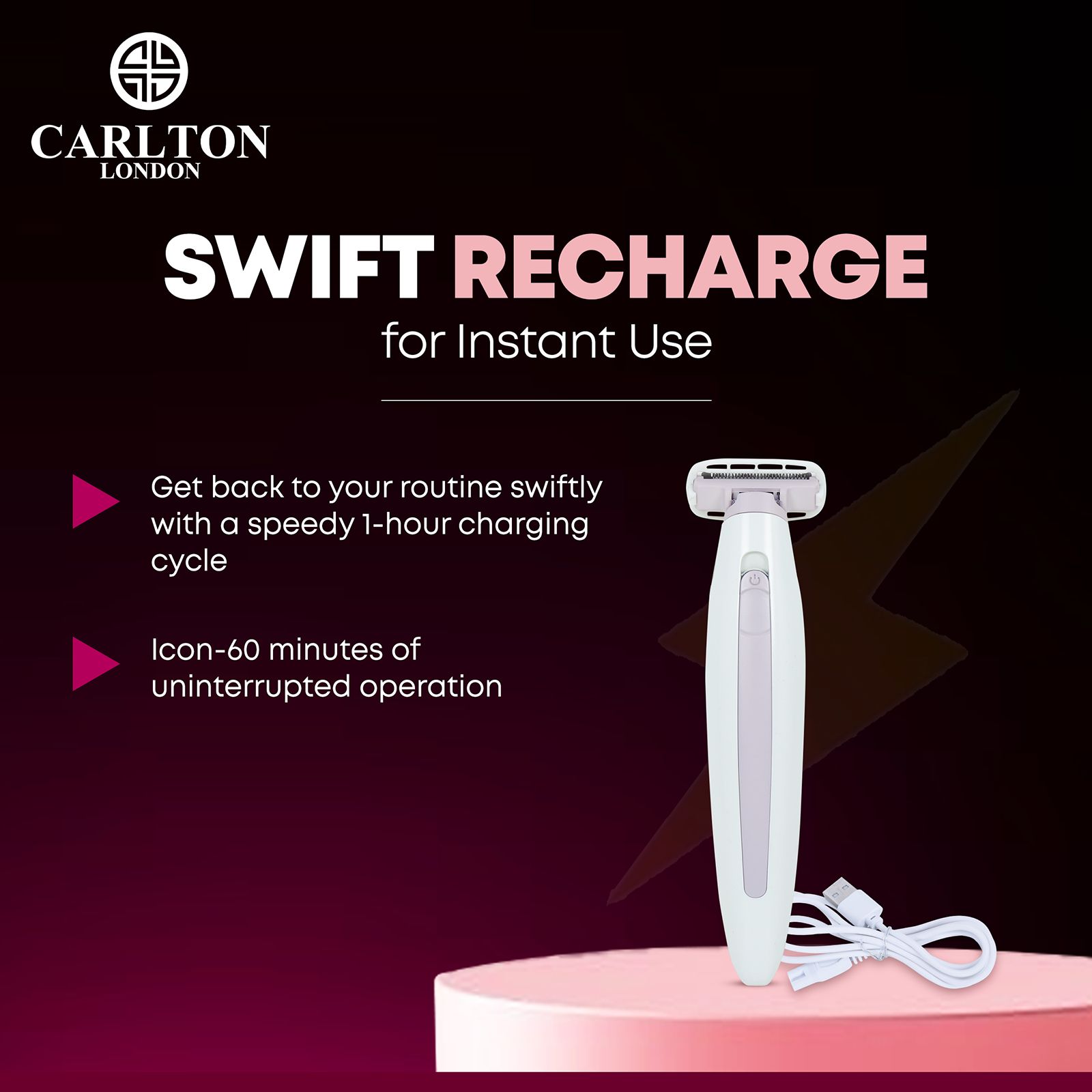 Carlton London Rechargeable Cordless Dry Trimmer for Eyebrows, Chine, Underarms, Upper Lips, Sidelocks & Bikini Area for Women (60mins Runtime, Ergonomic Grip, White) Carlton London Rechargeable Cordless Dry Trimmer for Eyebrows, Chine, Underarms, Upper Lips, Sidelocks & Bikini Area for Women (60mins Runtime, Ergonomic Grip, White)_8