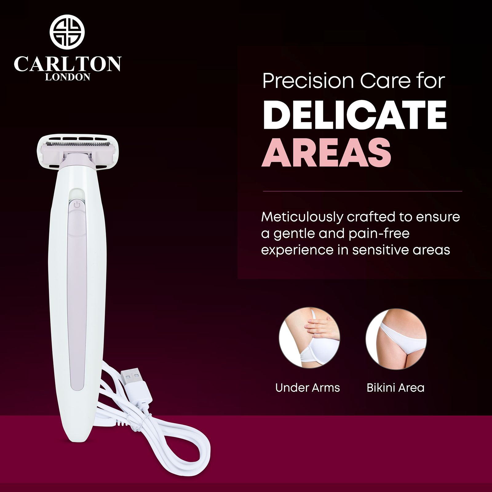 Carlton London Rechargeable Cordless Dry Trimmer for Eyebrows, Chine, Underarms, Upper Lips, Sidelocks & Bikini Area for Women (60mins Runtime, Ergonomic Grip, White) Carlton London Rechargeable Cordless Dry Trimmer for Eyebrows, Chine, Underarms, Upper Lips, Sidelocks & Bikini Area for Women (60mins Runtime, Ergonomic Grip, White)_9