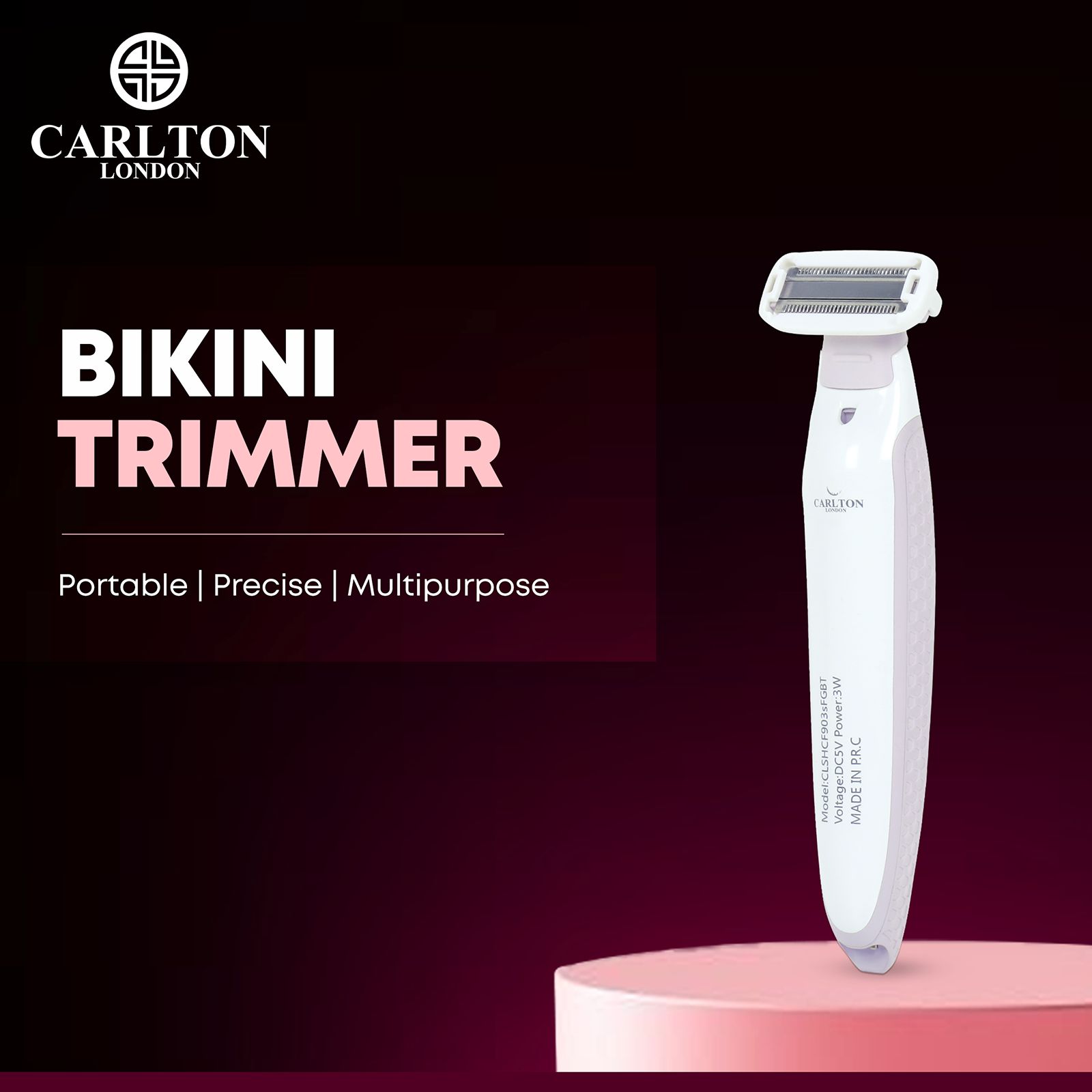 Carlton London Rechargeable Cordless Dry Trimmer for Eyebrows, Chine, Underarms, Upper Lips, Sidelocks & Bikini Area for Women (60mins Runtime, Ergonomic Grip, White) Carlton London Rechargeable Cordless Dry Trimmer for Eyebrows, Chine, Underarms, Upper Lips, Sidelocks & Bikini Area for Women (60mins Runtime, Ergonomic Grip, White)_5