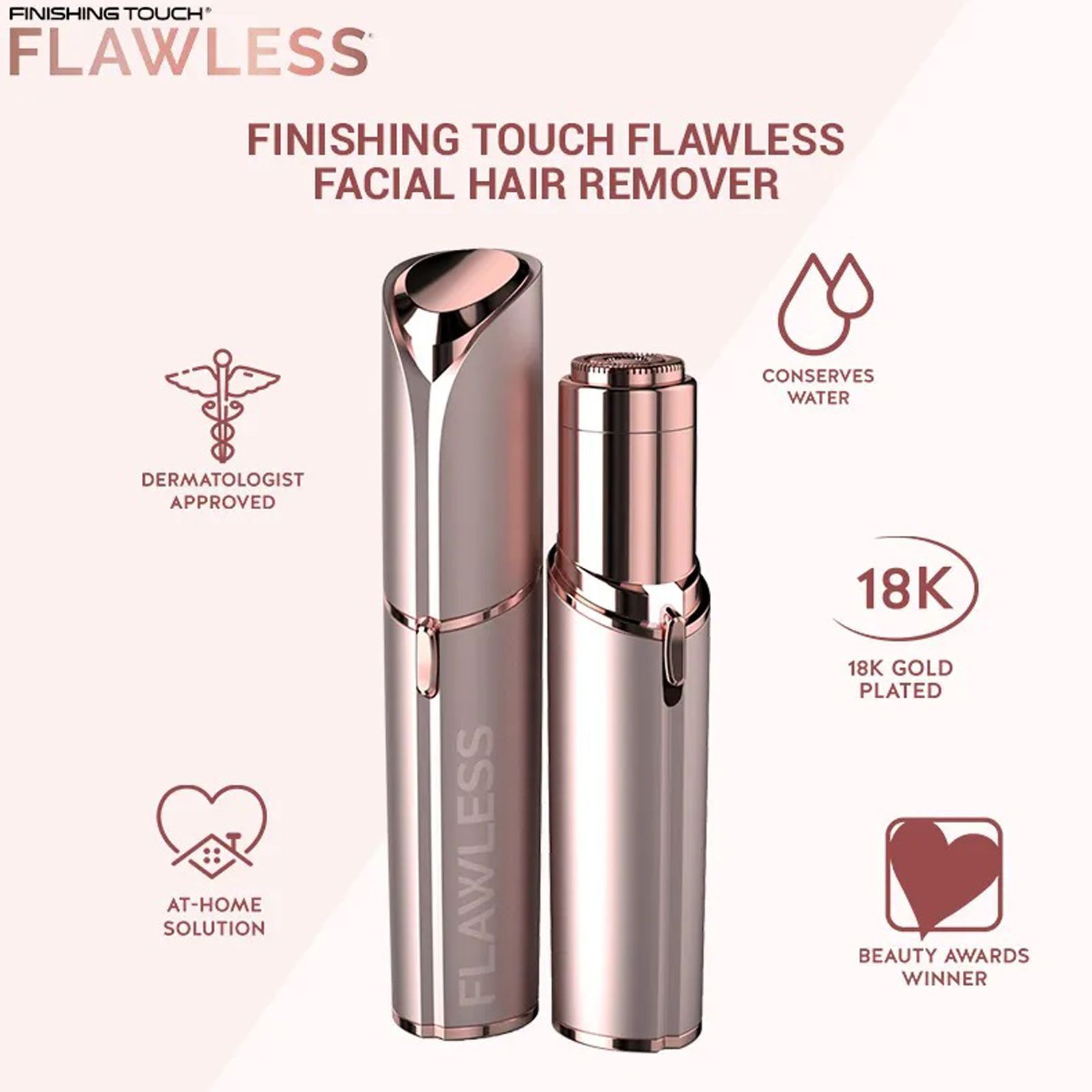 FINISHING TOUCH FLAWLESS Facial Hair Remover For Women (18K Gold Plated, Blush) FINISHING TOUCH FLAWLESS Facial Hair Remover For Women (18K Gold Plated, Blush)_2