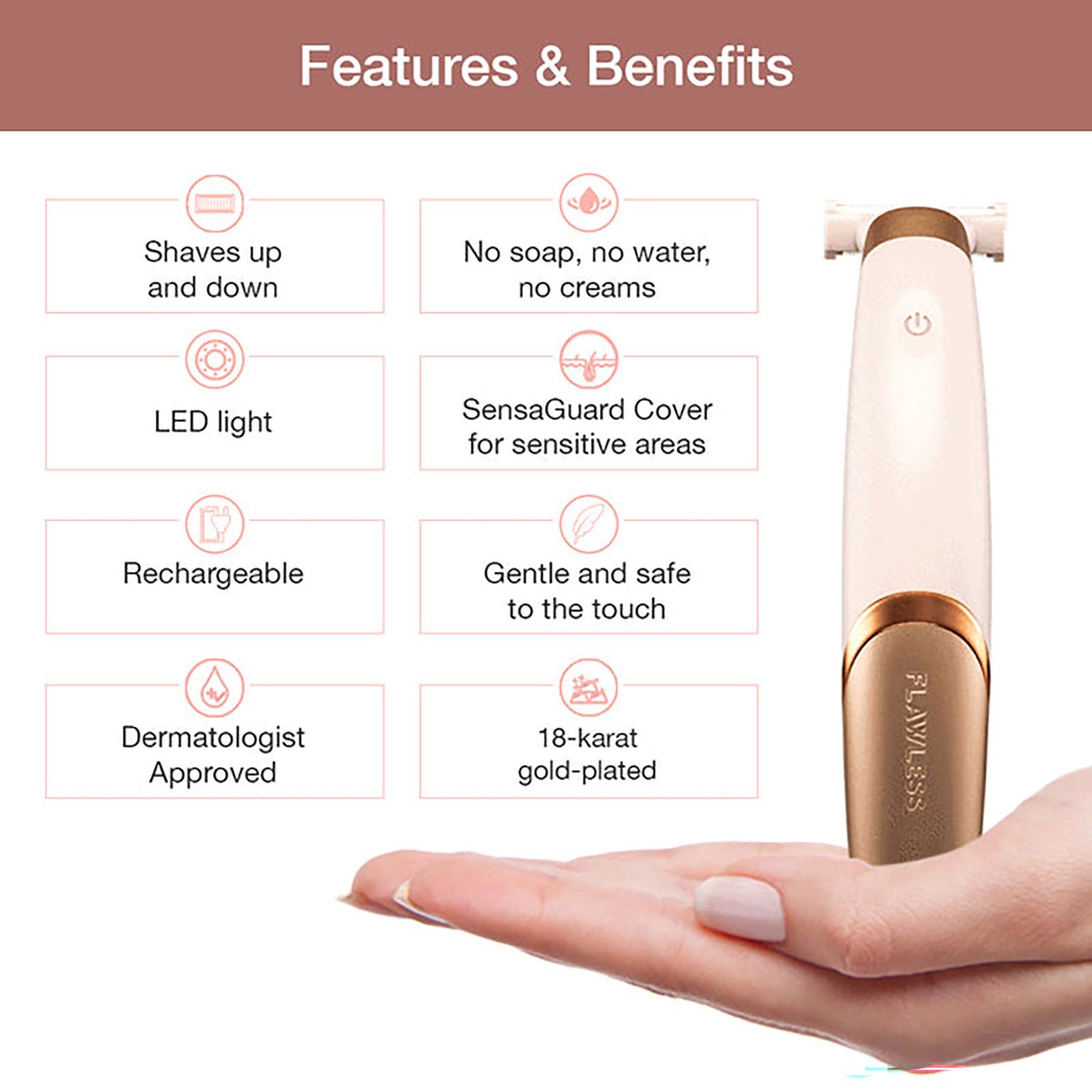 FINISHING TOUCH FLAWLESS NU Razor Rechargeable Cordless Electric Shaver for Arms, Legs & Intimate Areas for Women (240min Runtime, German Technology, Rose Gold)_6