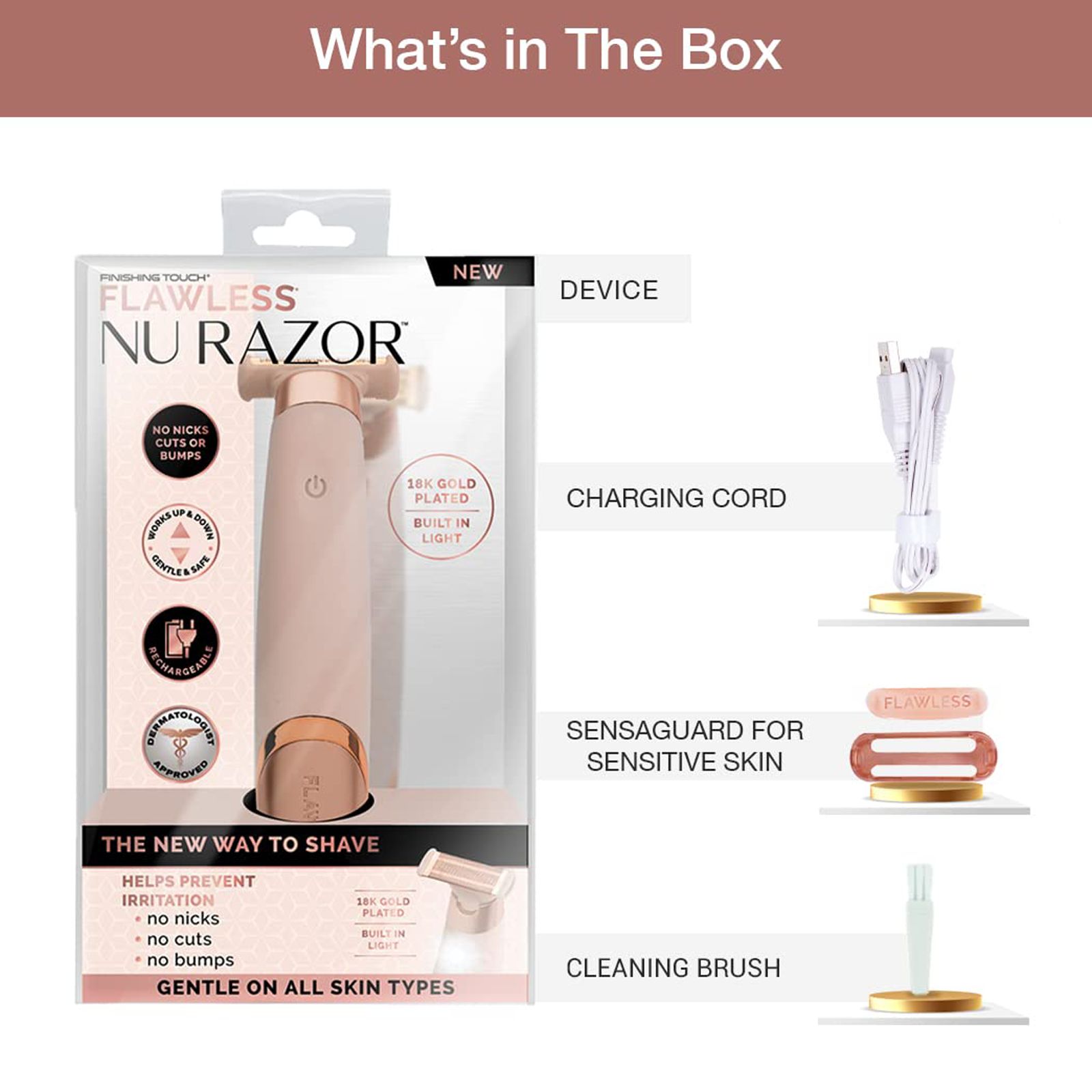 FINISHING TOUCH FLAWLESS NU Razor Rechargeable Cordless Electric Shaver for Arms, Legs & Intimate Areas for Women (240min Runtime, German Technology, Rose Gold)_10