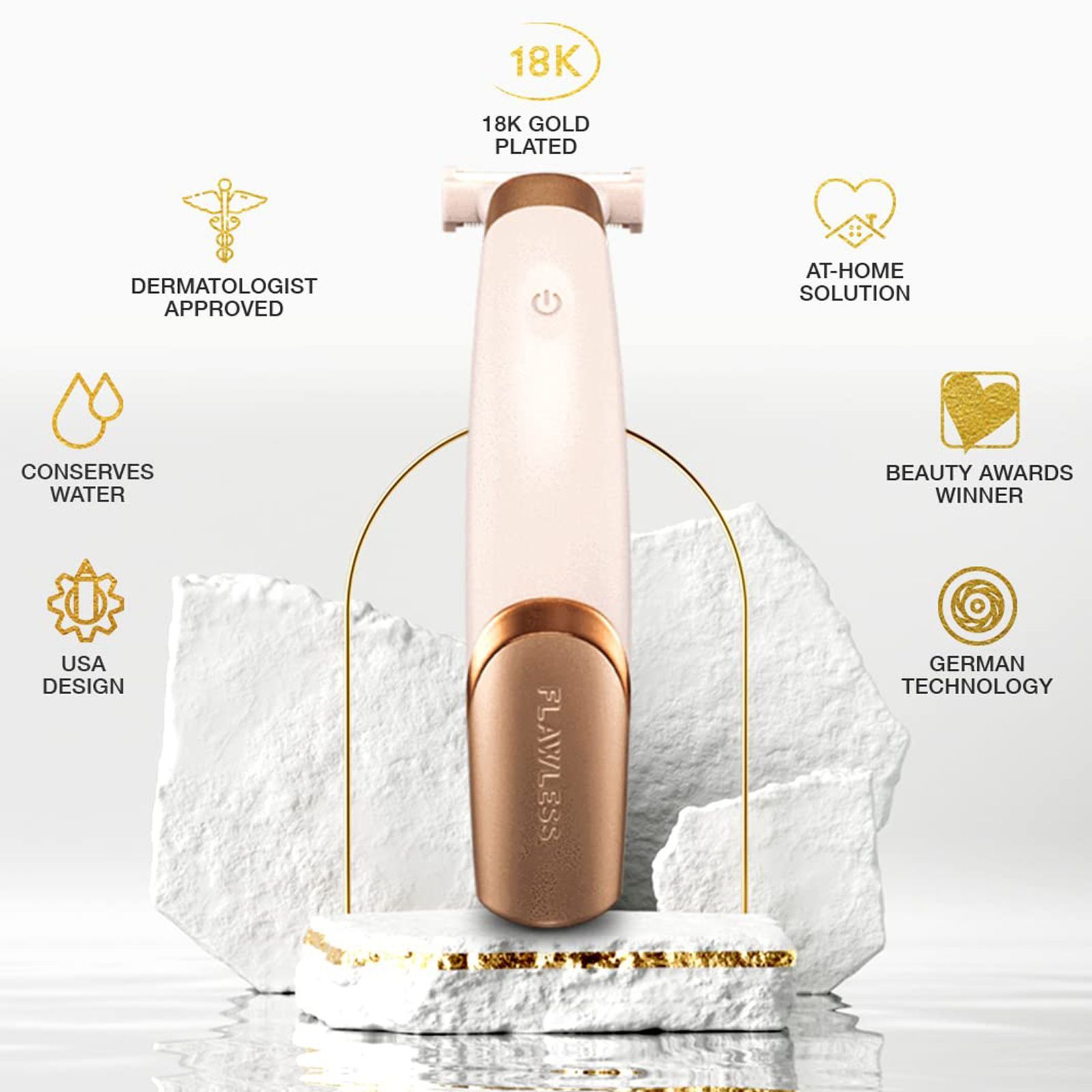 FINISHING TOUCH FLAWLESS NU Razor Rechargeable Cordless Electric Shaver for Arms, Legs & Intimate Areas for Women (240min Runtime, German Technology, Rose Gold)_11