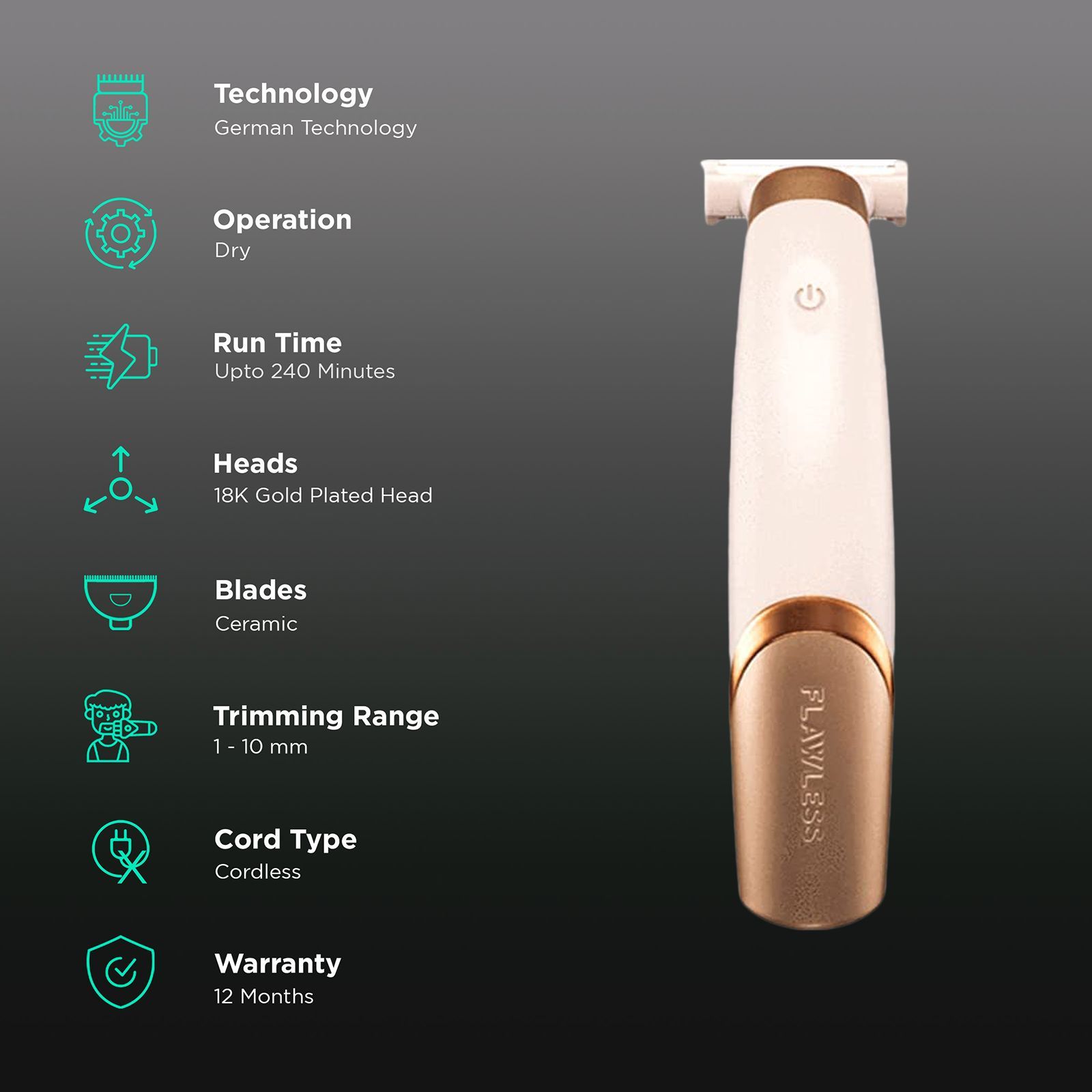 FINISHING TOUCH FLAWLESS NU Razor Rechargeable Cordless Electric Shaver for Arms, Legs & Intimate Areas for Women (240min Runtime, German Technology, Rose Gold)_2