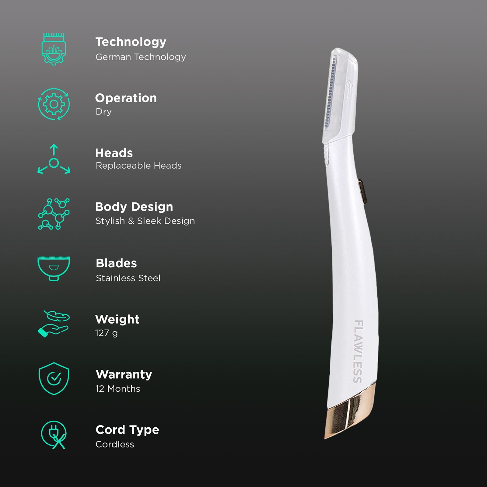 FINISHING TOUCH FLAWLESS Dermaplane Glo Rechargeable Cordless Dry Shaver for Women (German Technology, White)_2