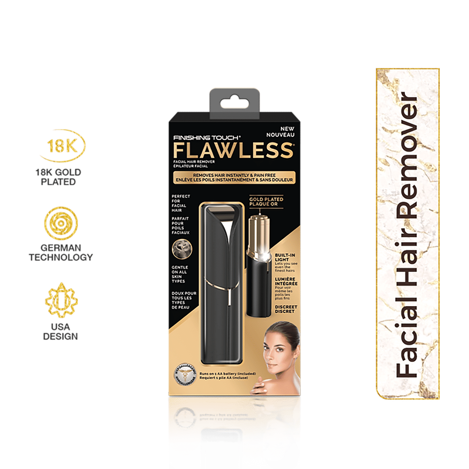 FINISHING TOUCH FLAWLESS Cordless Dry Trimmer for Face (German Technology, Black)_6