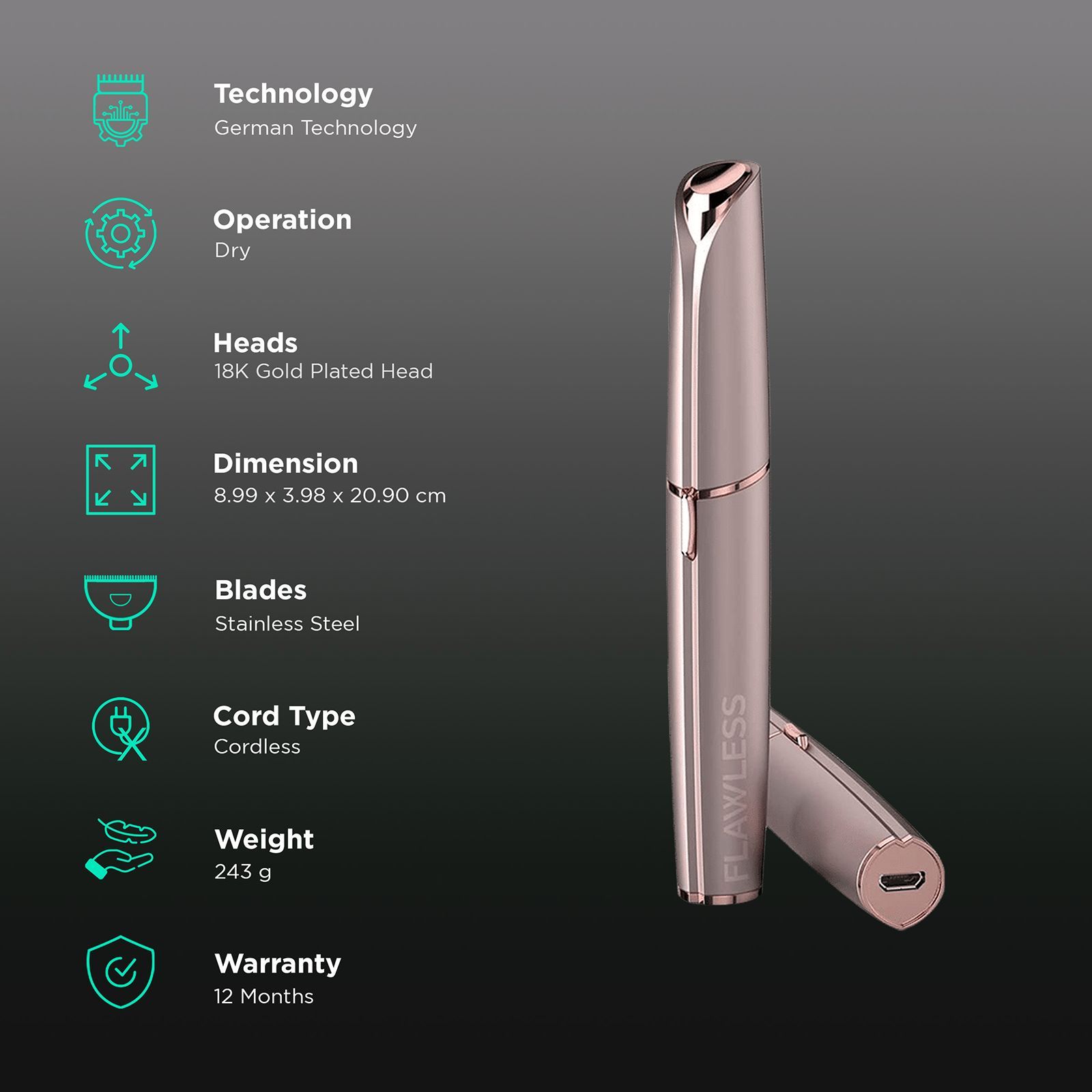 FINISHING TOUCH FLAWLESS Rechargeable Cordless Dry Trimmer for Eyebrow with Women (German Technology, Brows Blush)_2