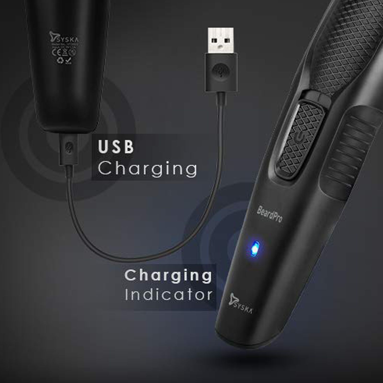 SYSKA HT200U Cordless Dry Trimmer for Beard and Moustache with 5 Length Settings for Men (40mins Runtime, Adjustable Trimming Range, Black)_4