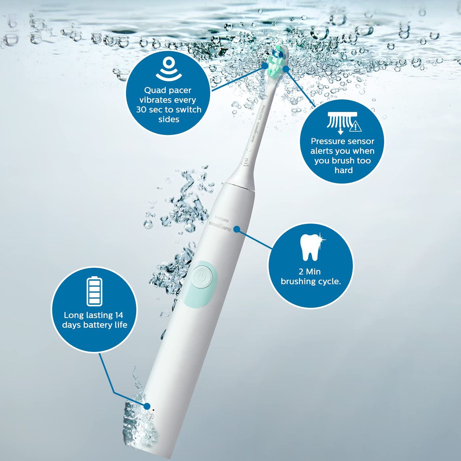 PHILIPS Sonicare ProtectiveClean 4300 Electric Toothbrush for Adults (Sonic Technology, White & Mint)_6