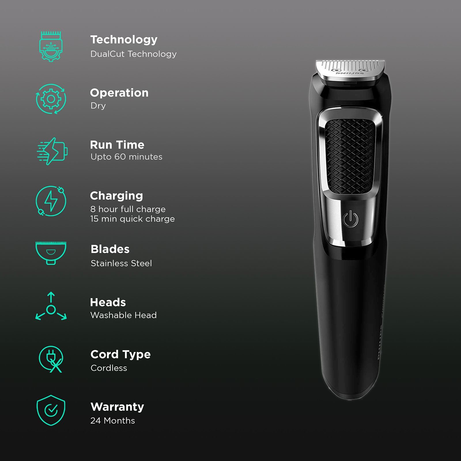 PHILIPS Series 5000 10-in-1 Rechargeable Cordless Grooming Kit for Hair, Beard & Body for Men (60min Runtime, DualCut Technology, Black)_2