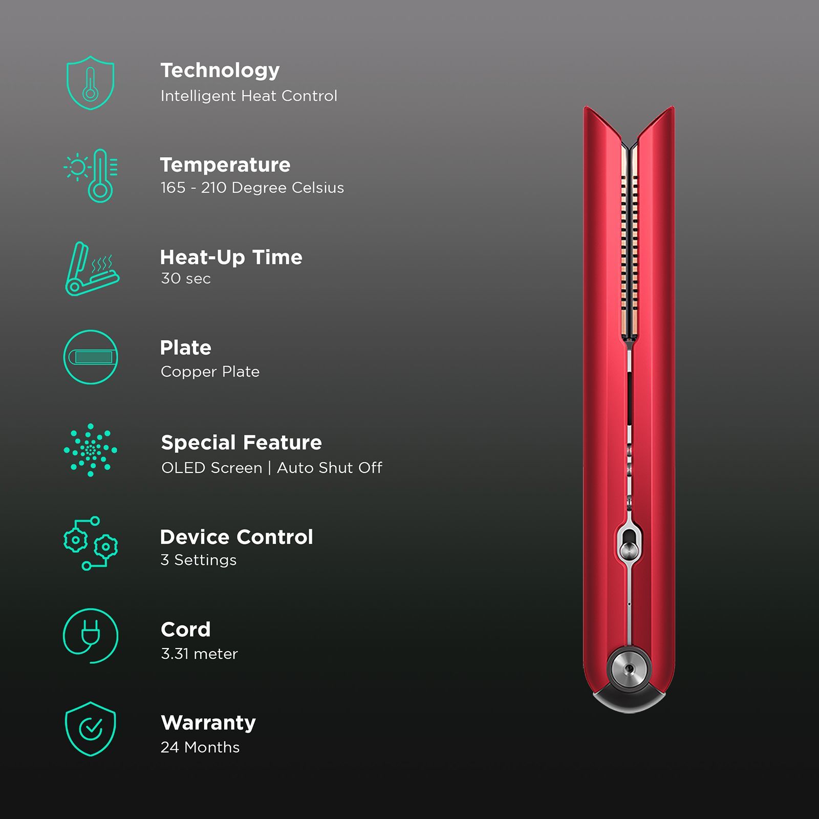 dyson Corrale Rechargeable Hair Straightener with Intelligent Heat Control (Copper Plates, Red & Nickel) dyson Corrale Rechargeable Hair Straightener with Intelligent Heat Control (Copper Plates, Red & Nickel)_3