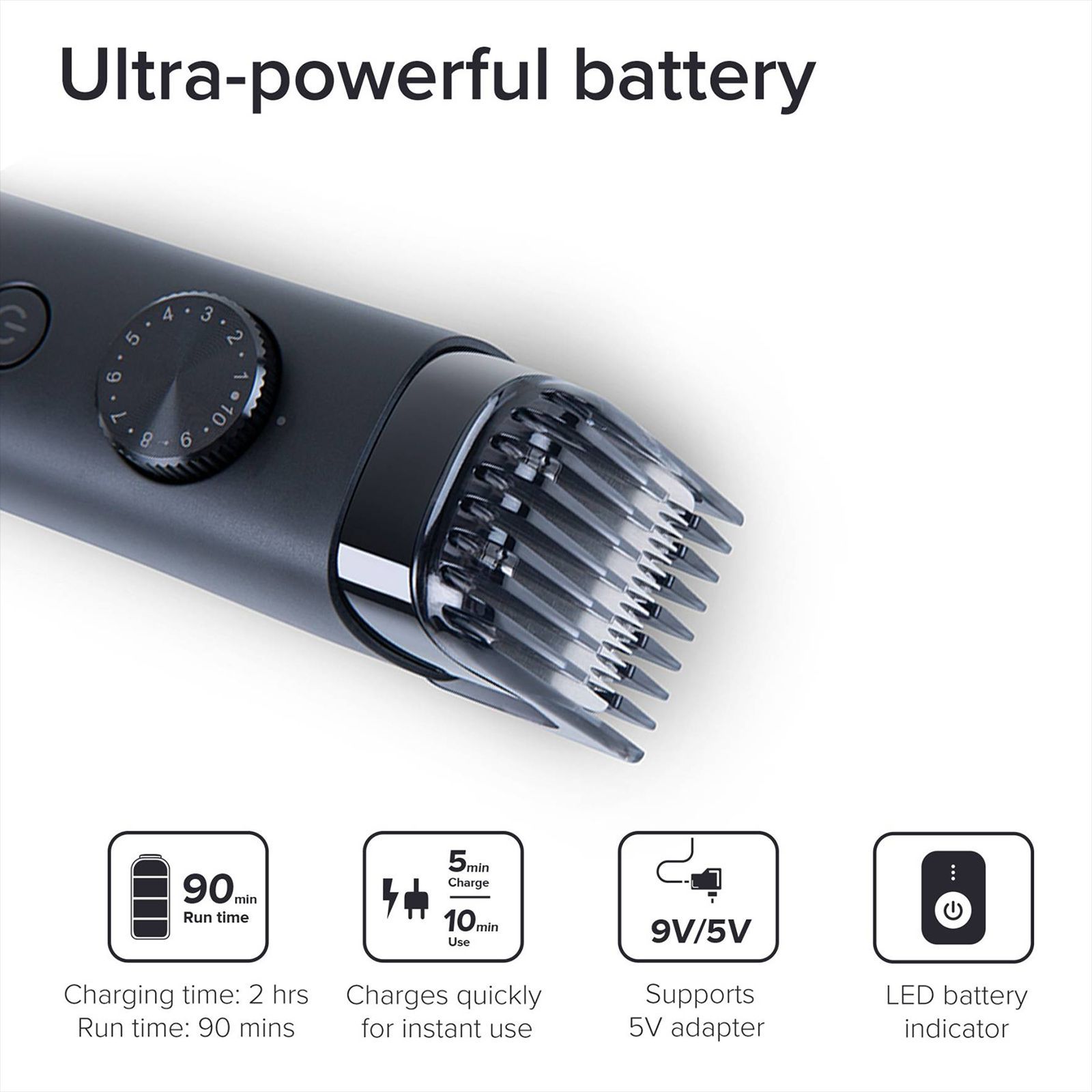 Xiaomi Rechargeable Corded & Cordless Dry Trimmer for Beard & Moustache with 40 Length Settings for Men (90mins Runtime, IPX7 Waterproof, Black)_9