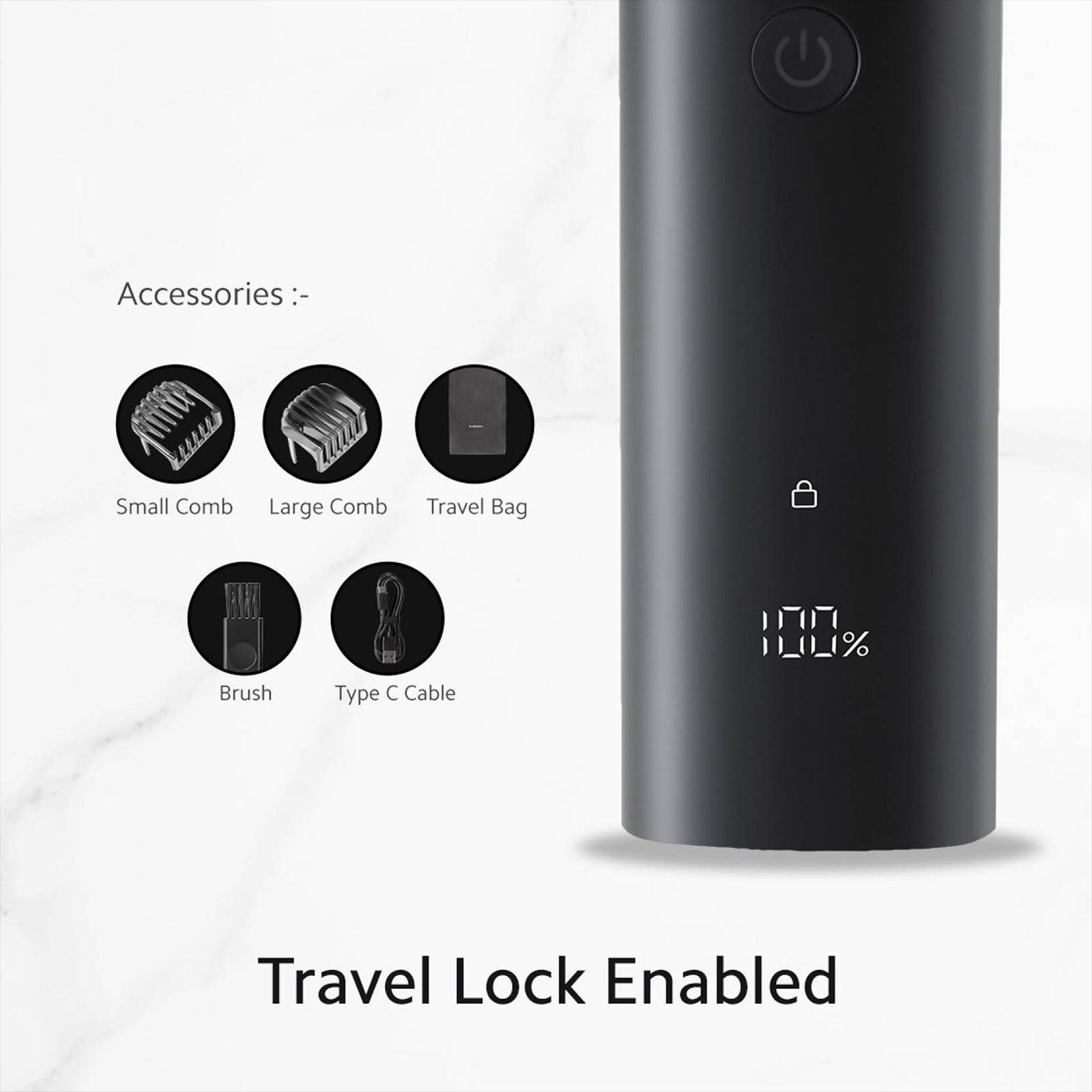 Xiaomi 2 Rechargeable Corded & Cordless Dry Trimmer for Beard & Moustache with 40 Length Settings for Men (90mins Runtime, IPX7 Waterproof, Black)_9