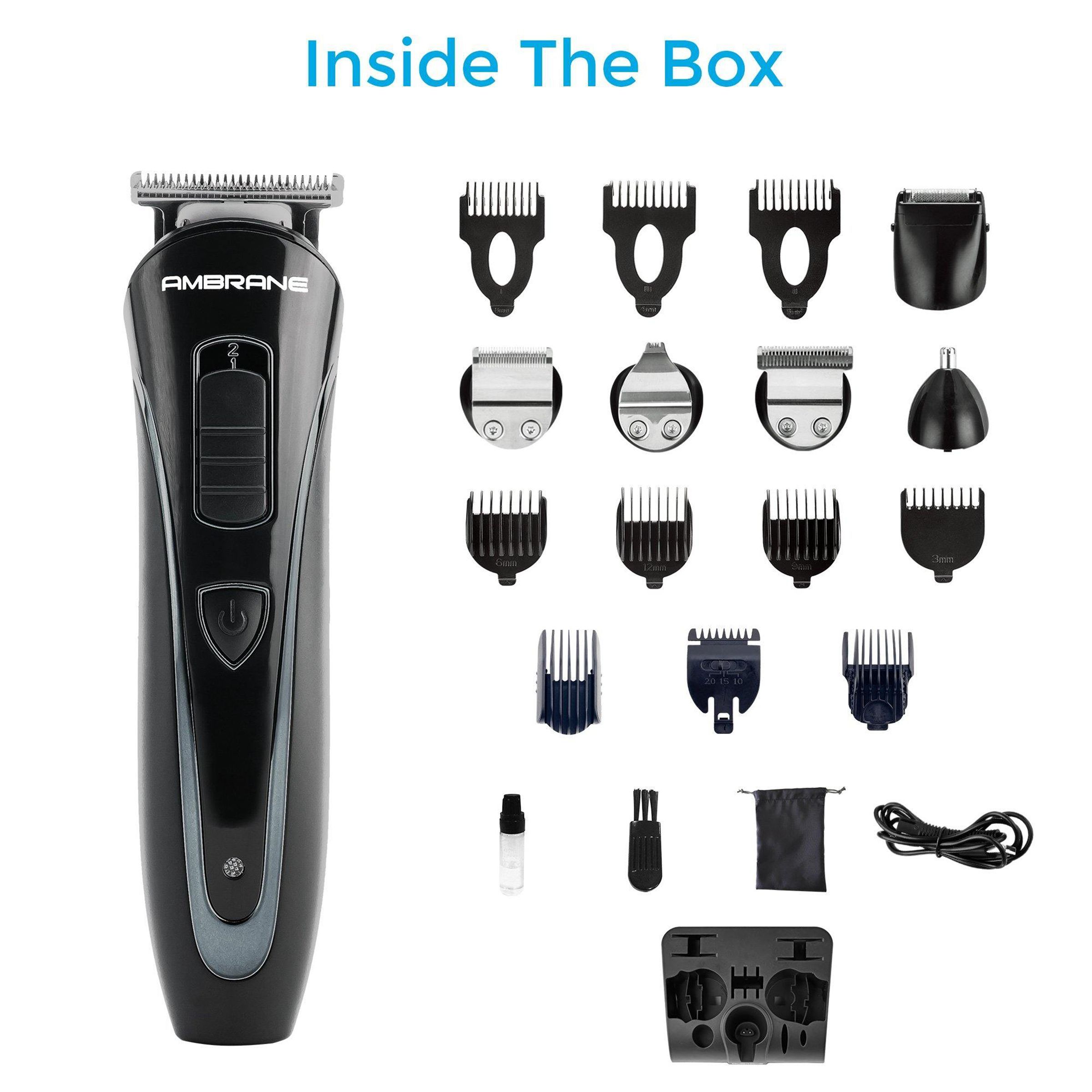 ambrane Cruiser 5-in-1 Rechargeable Cordless Grooming Kit for Face & Body for Men (60mins Runtime, Rapid Charging, Black)_3