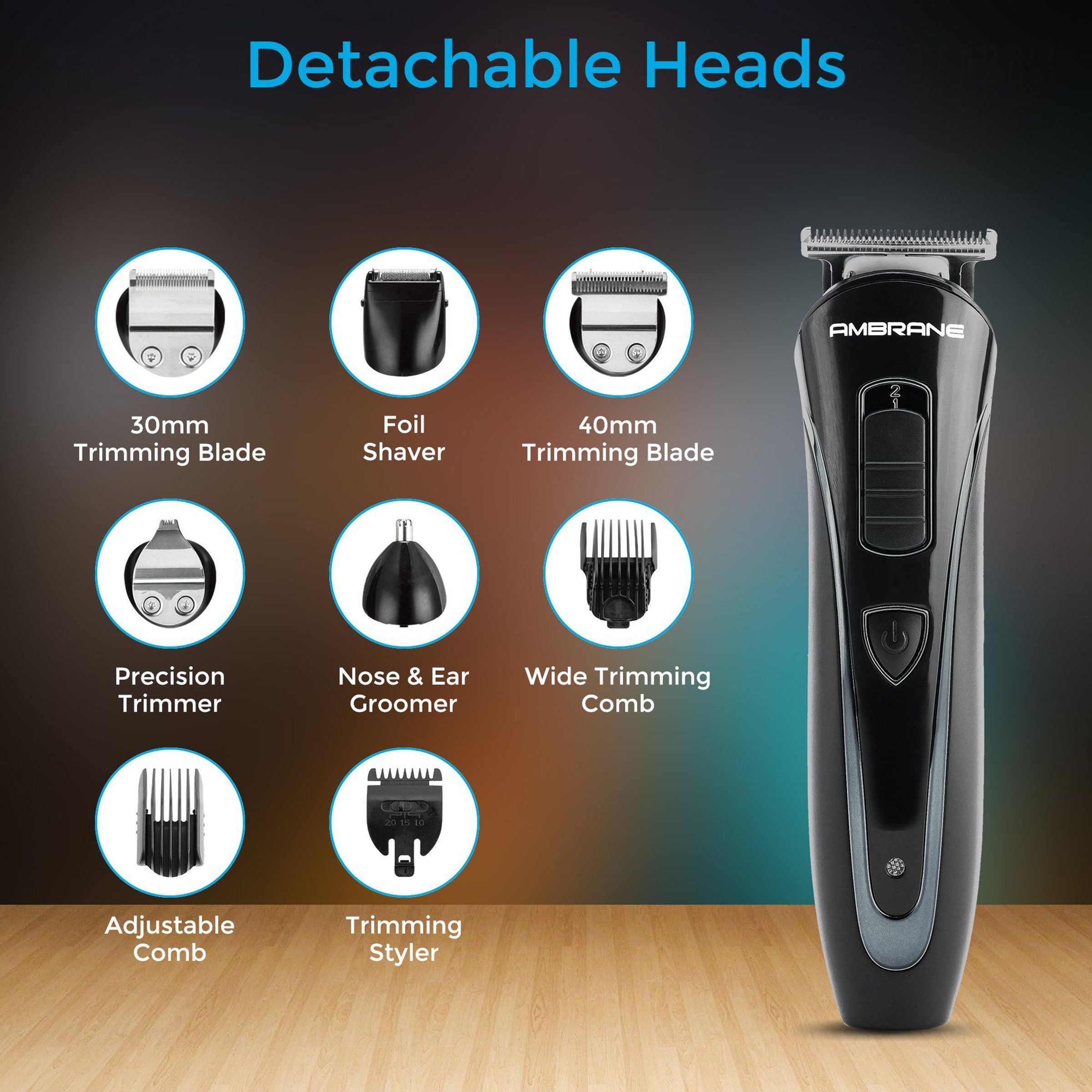 ambrane Cruiser 5-in-1 Rechargeable Cordless Grooming Kit for Face & Body for Men (60mins Runtime, Rapid Charging, Black)_6