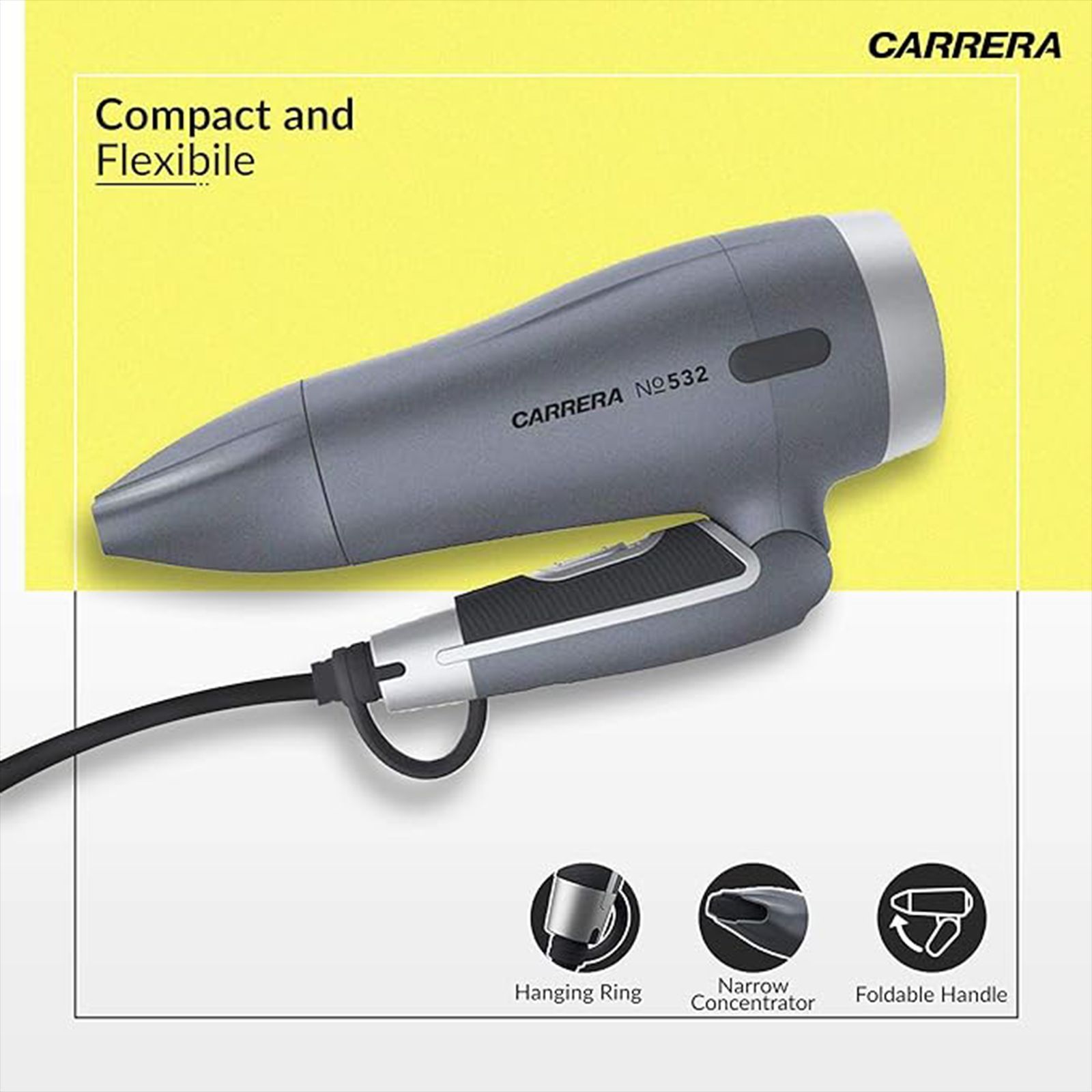 CARRERA Professional Hair Dryer with 2 Heat Settings & Cool Shot (Advanced Coating Technology, Grey)_5