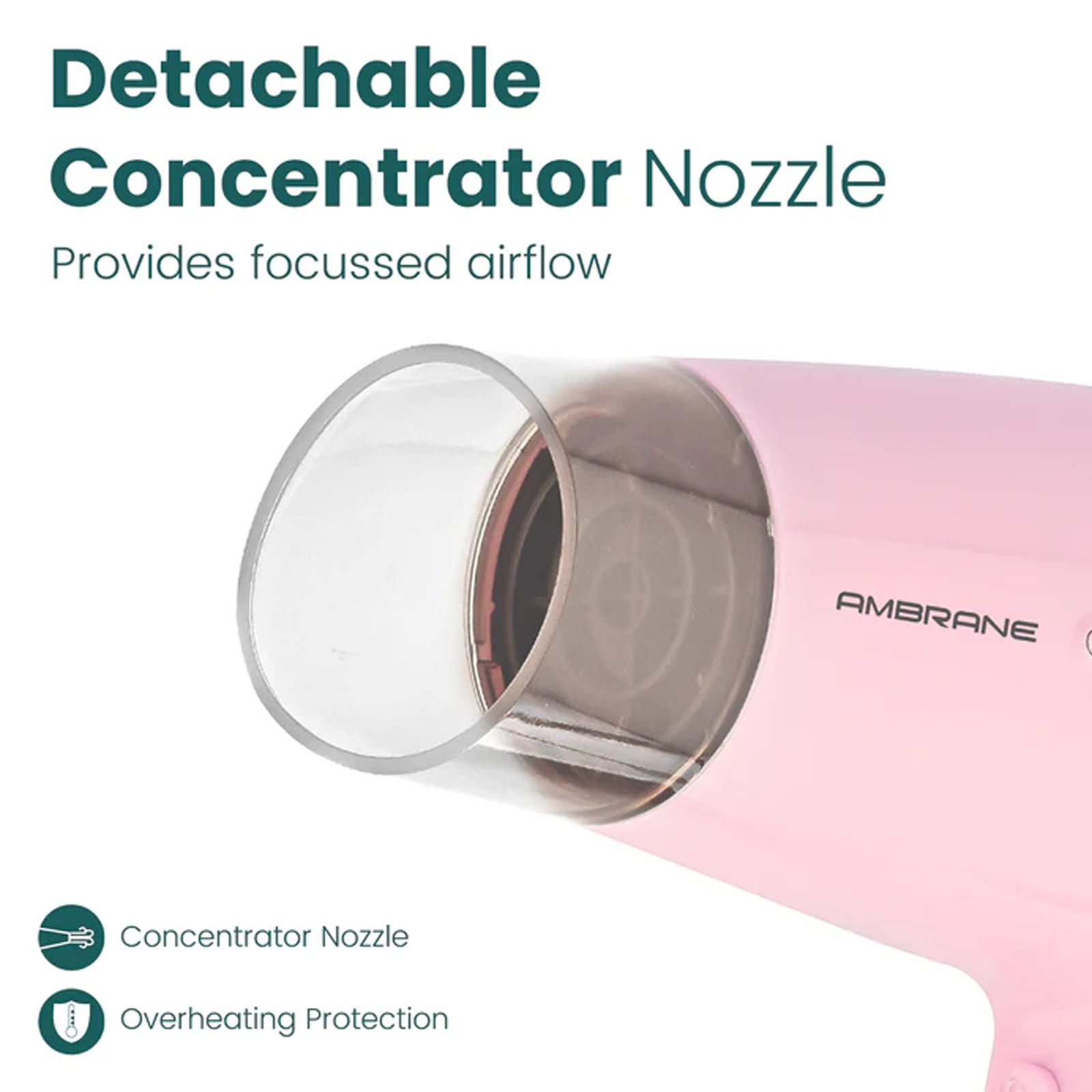 ambrane AHD-21 Hair Dryer with 2 Heat Settings & Cool Air Function (Overheat Protection, Pink)_5