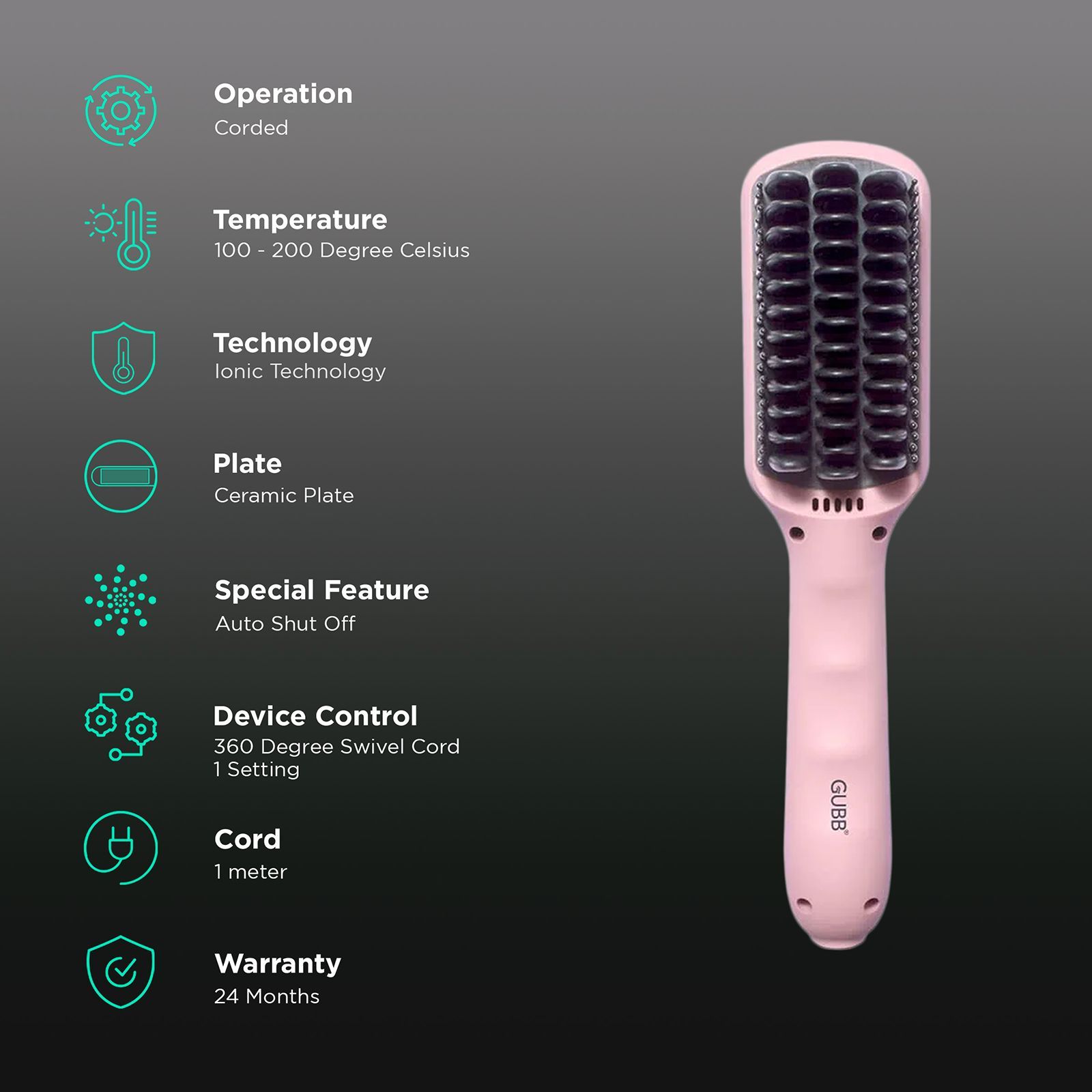 GUBB GB-705Y Hair Straightener with Automatic Shut Off (Ceramic Plates, Pink)_3