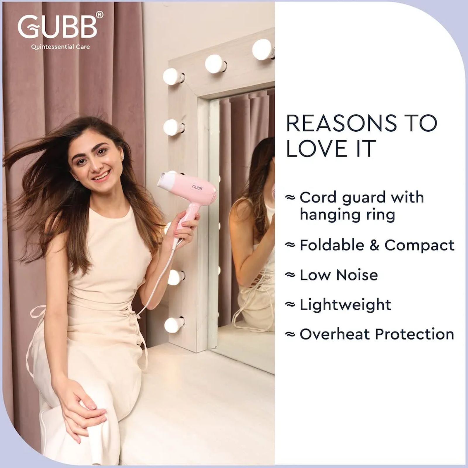 GUBB GB-163 Hair Dryer with 3 Heat Settings & Cool Shot (Overheat Protection, Pink)_3